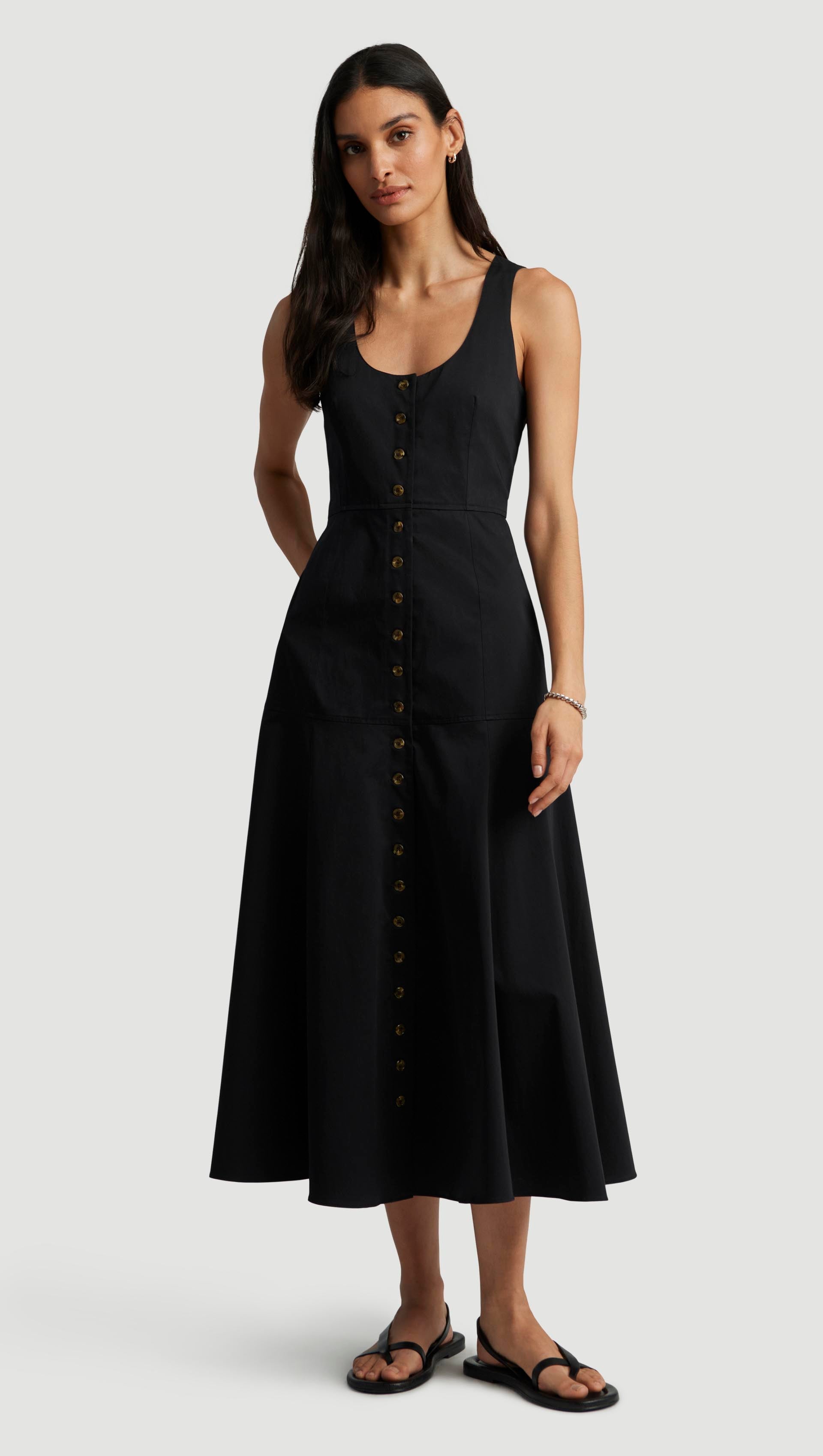 Marcy Dress in Cotton Sateen | Black