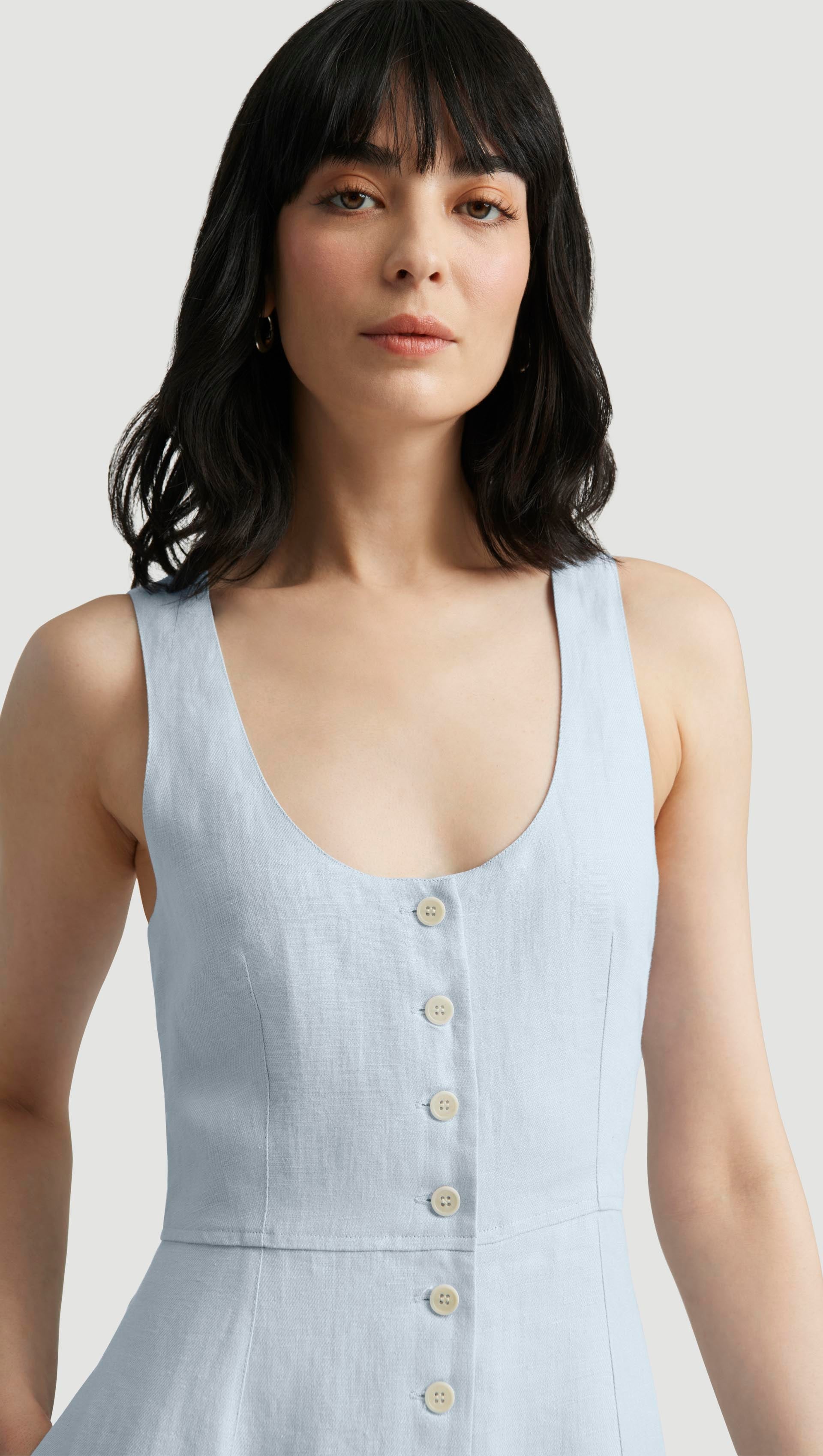 Marcy Dress in Linen Twill | Glacier