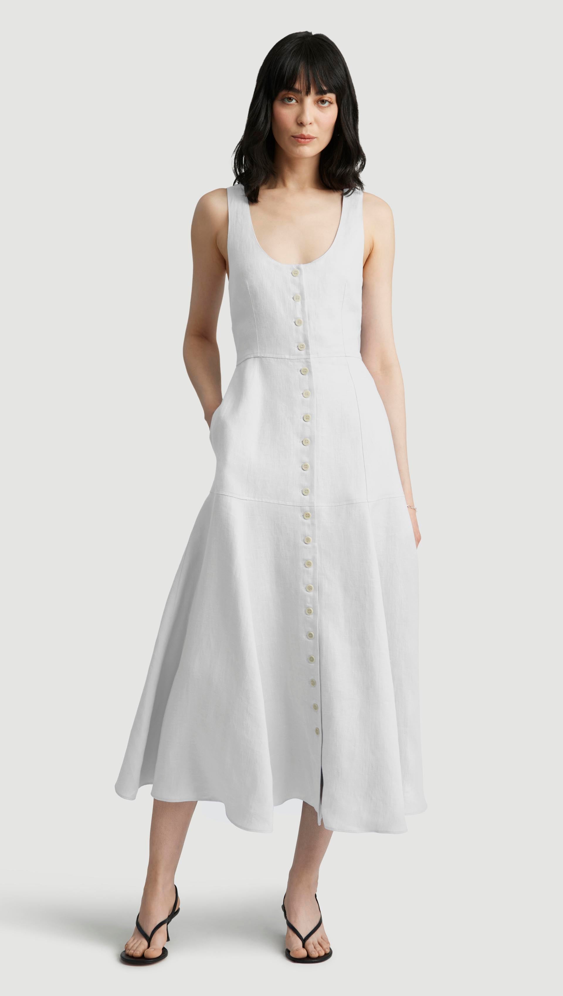 Marcy Dress in Cotton Sateen | White
