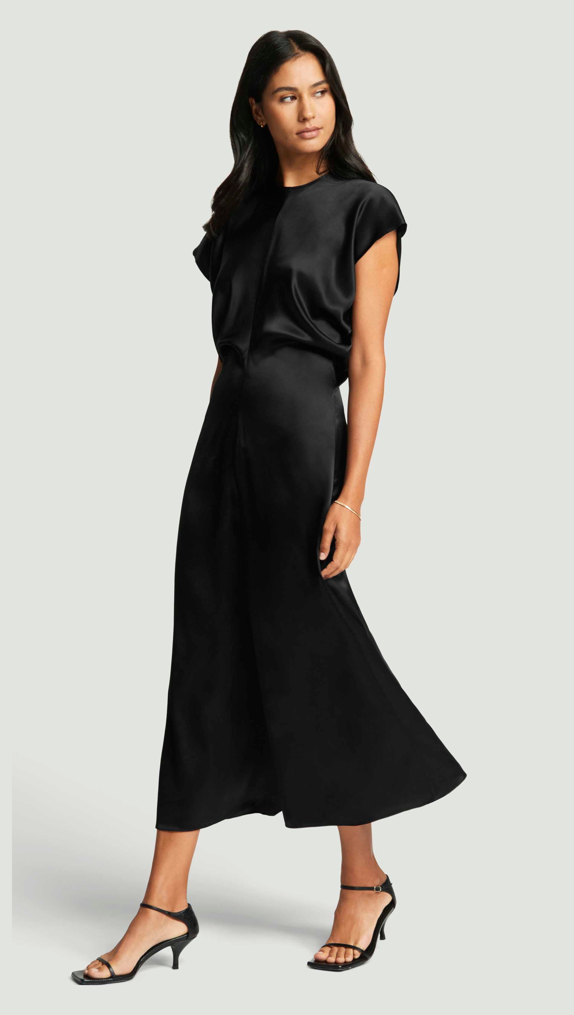 Draped Dress in Silk Charmeuse | Black