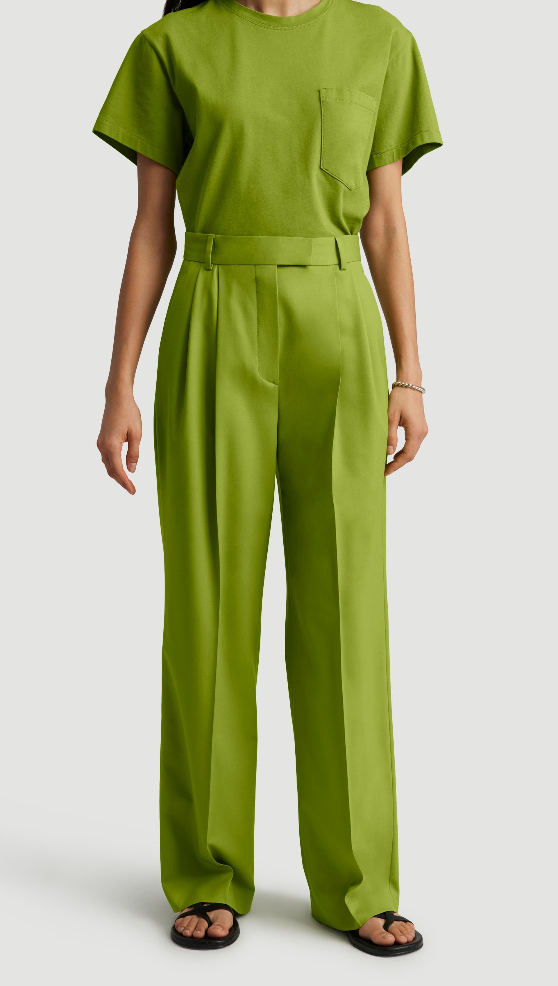 Pleated Trouser in Seasonless Wool | Grass