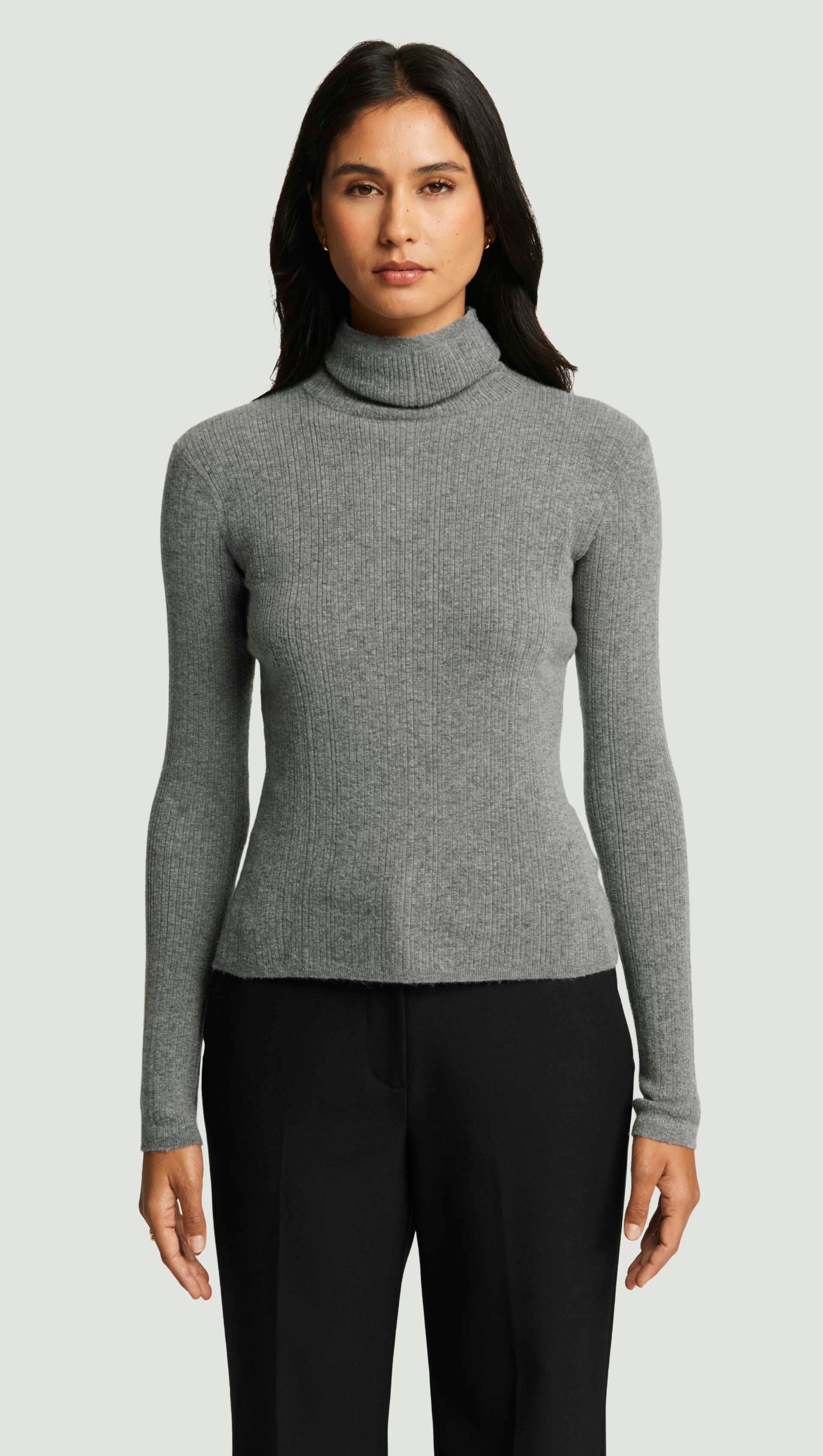 Rolled Neck Sweater in Nylon Wool | Heather Grey