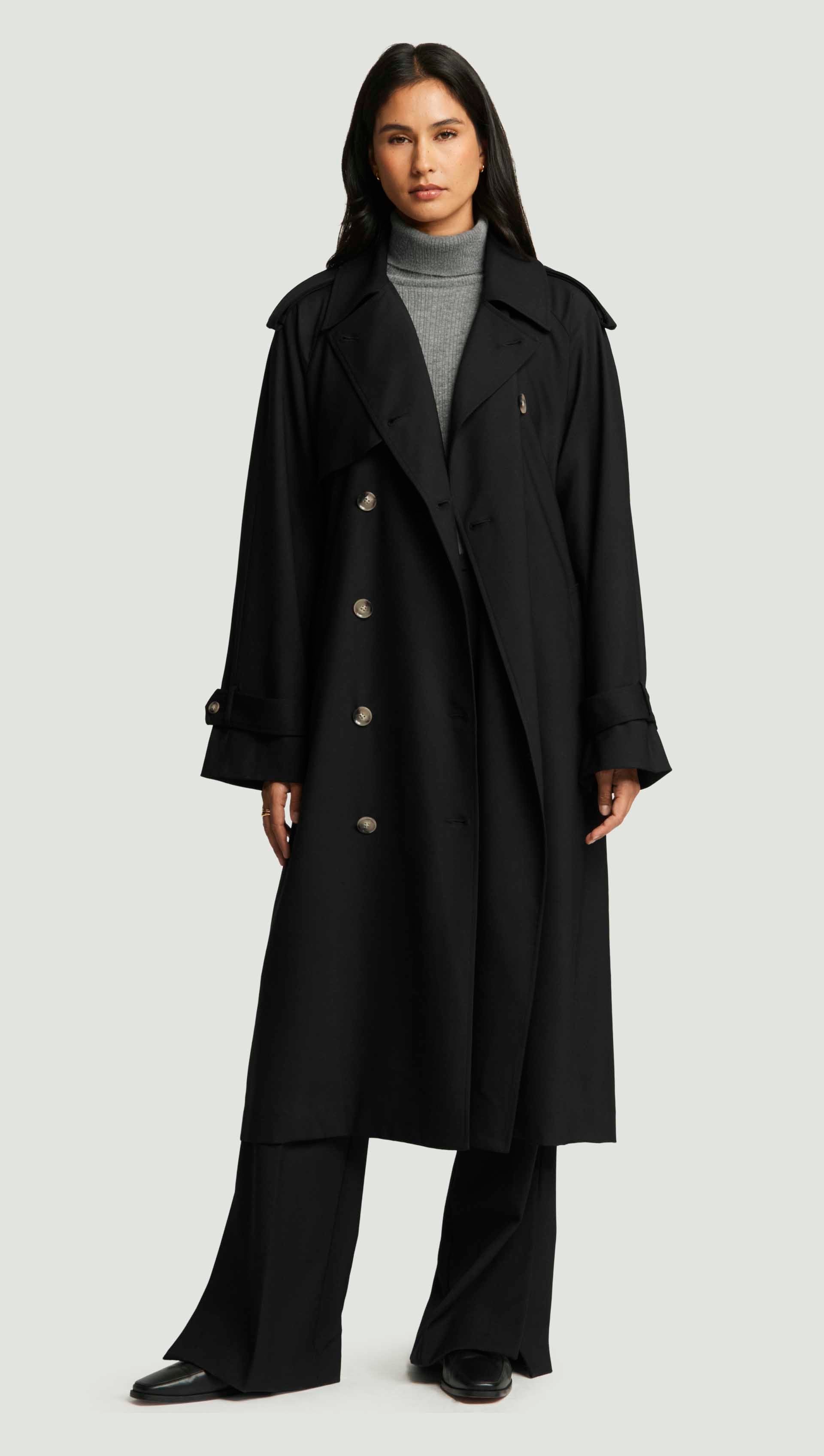 Classic Trench Coat in Seasonless Wool | Black