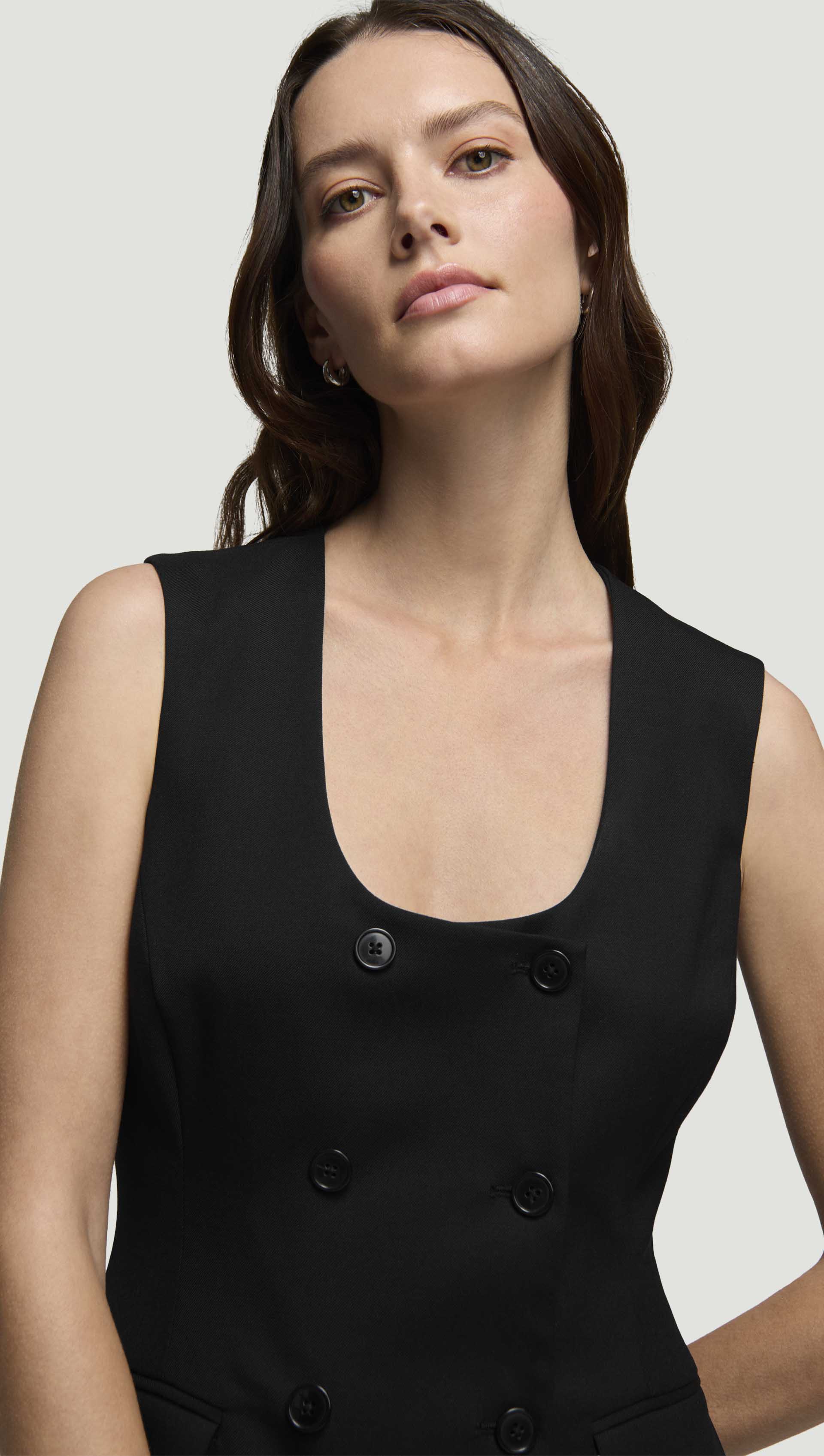 Scoop Neck Double-Breasted Dress in Seasonless Wool | Black