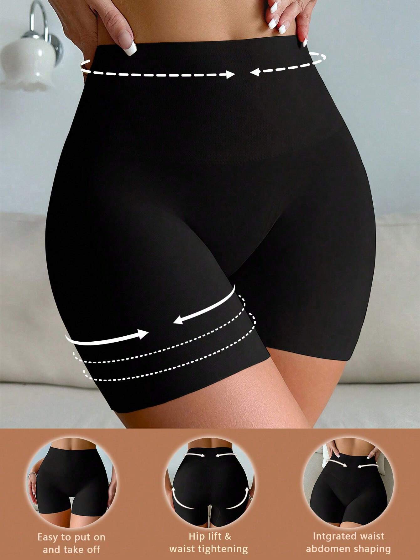 Tapata Solid Color High Waist Hip Lifting Tummy Control Body Shaping Shorts