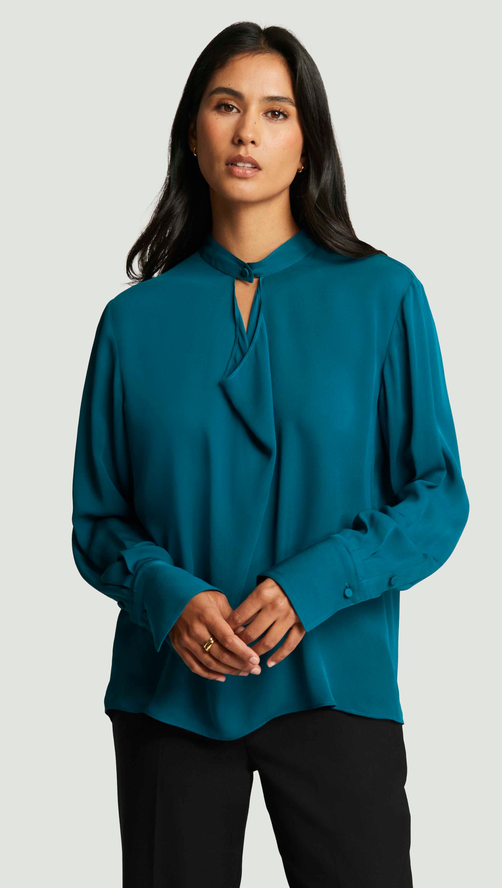 Cowl Neck Blouse in Double Georgette | Teal