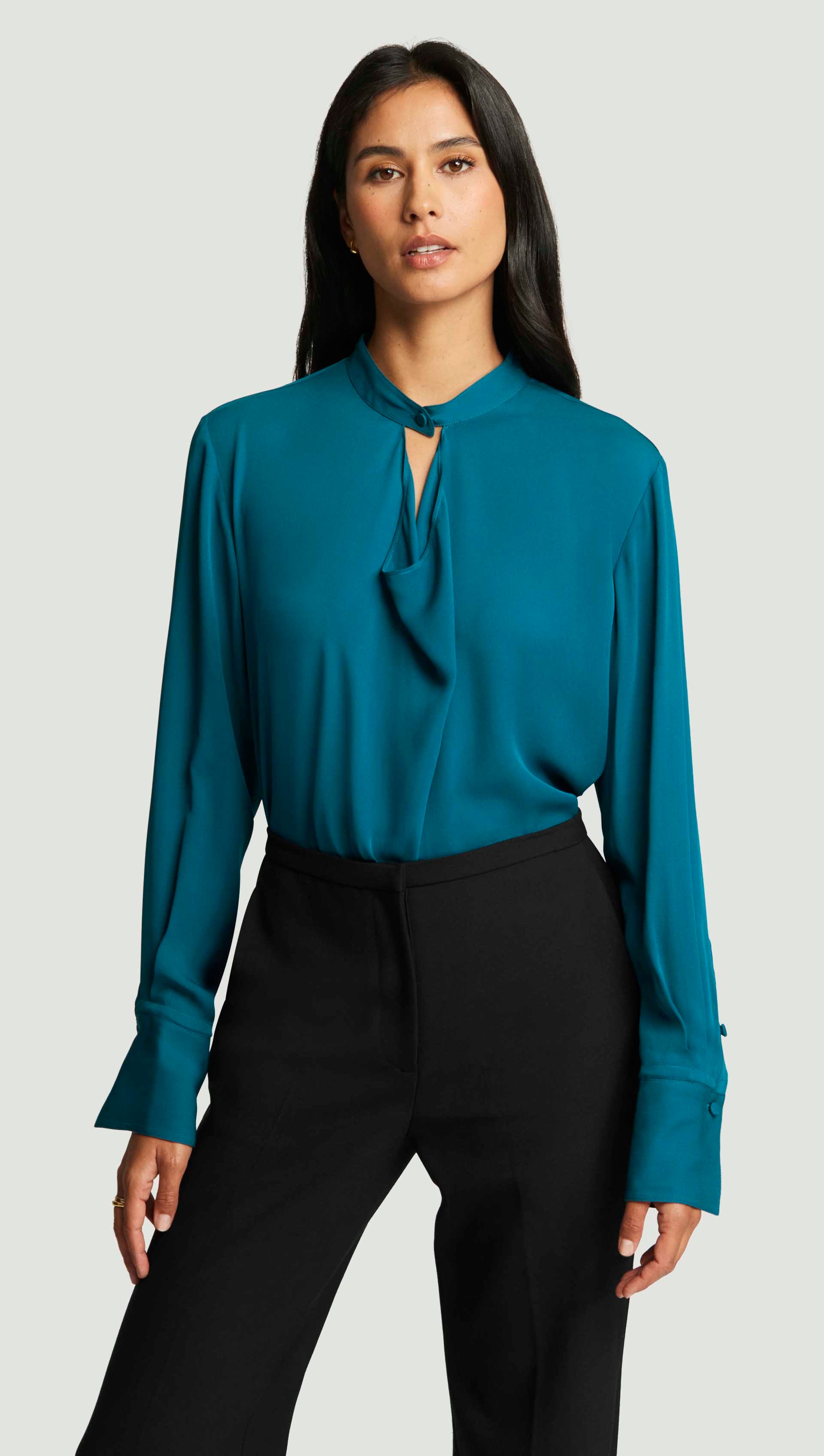 Cowl Neck Blouse in Double Georgette | Teal