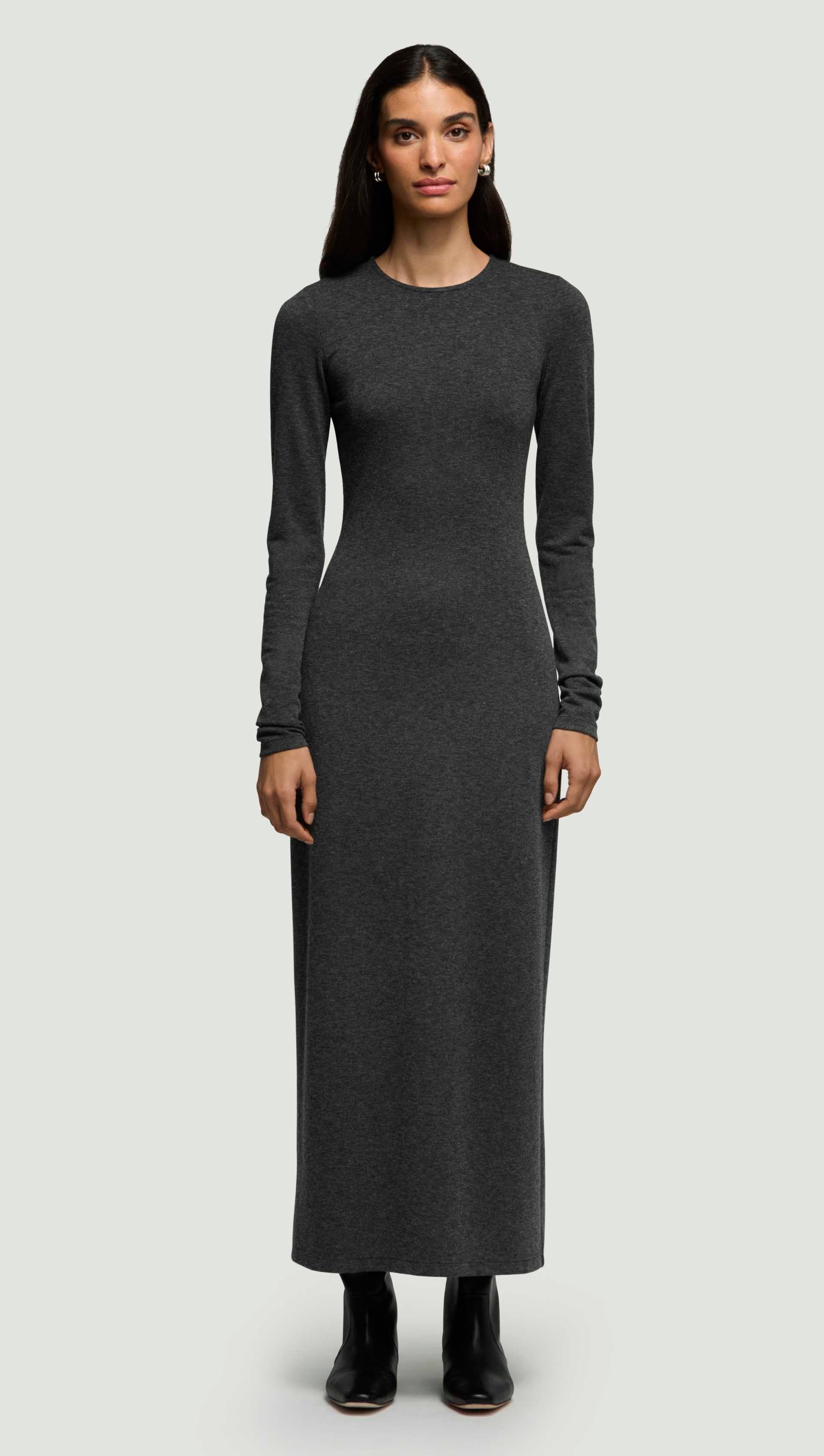 Crewneck Dress in Wool Jersey | Dark Grey Melange