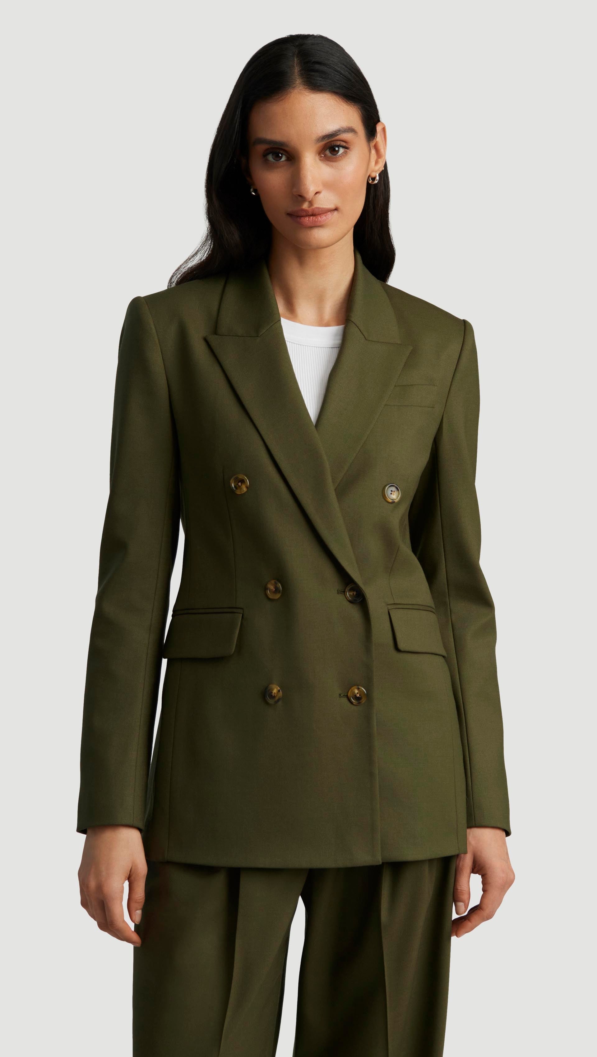 Double-Breasted Blazer in Seasonless Wool | Pine Needle
