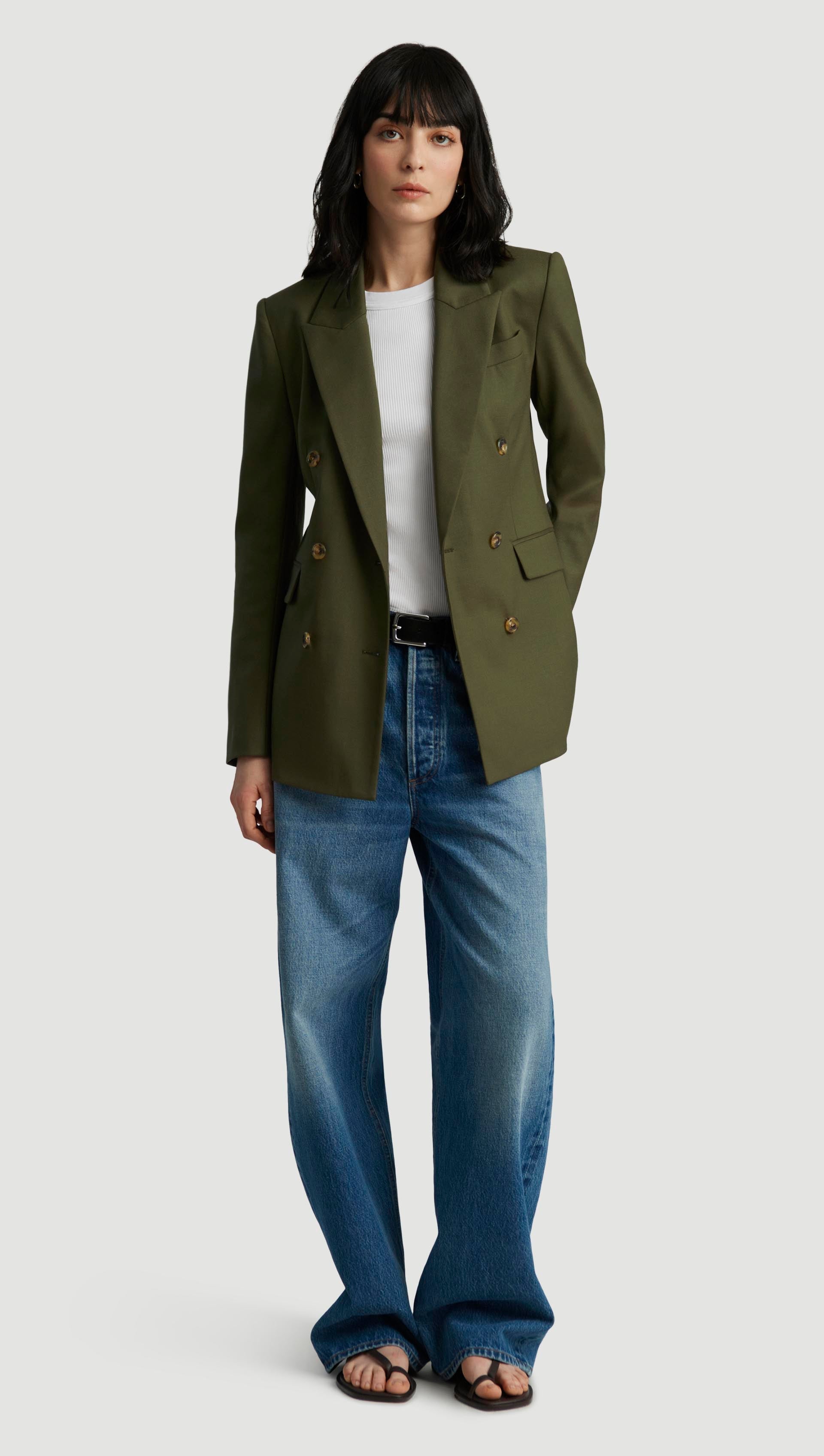 Double-Breasted Blazer in Seasonless Wool | Pine Needle