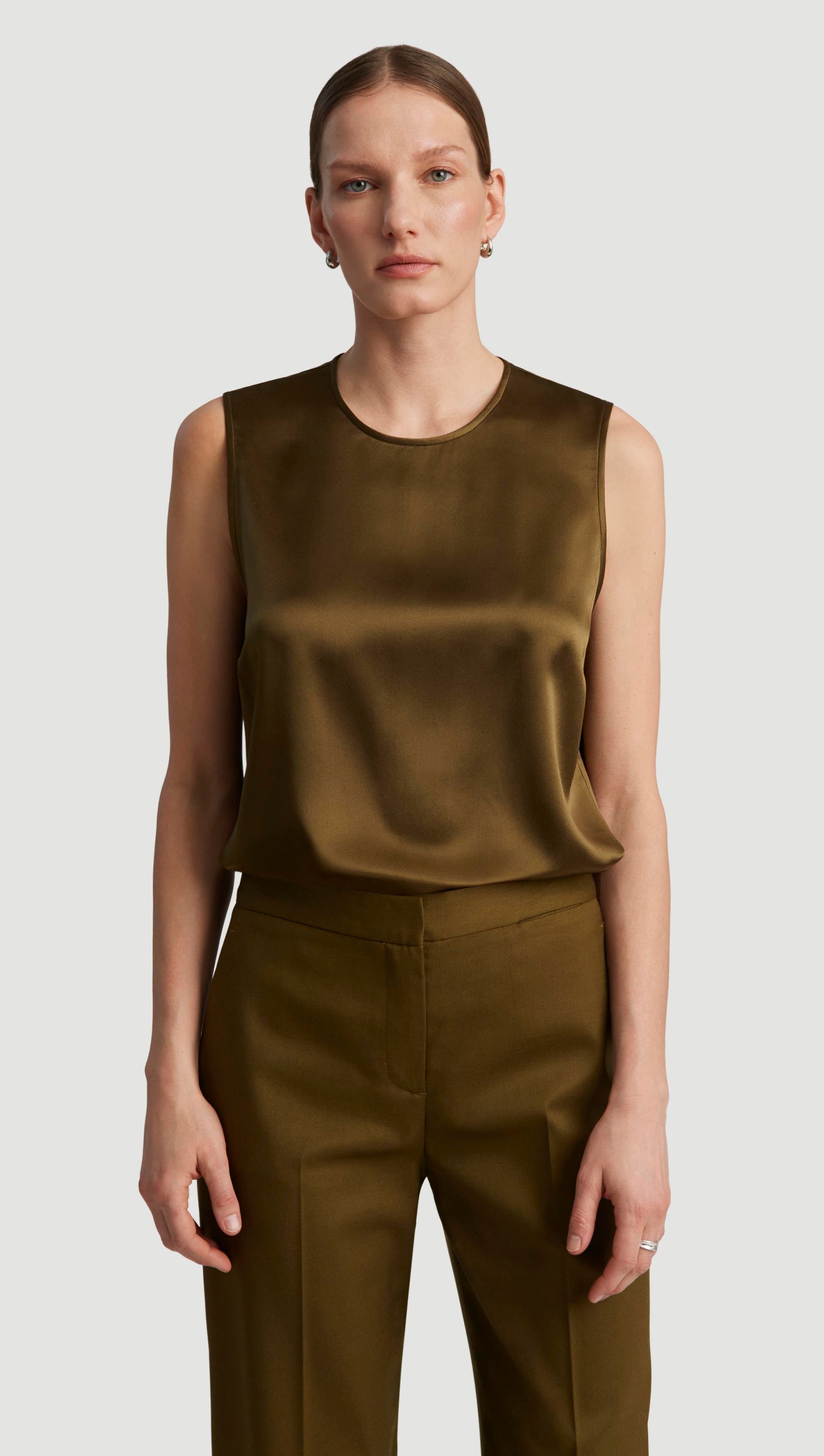 Crewneck Tank in Silk Charmeuse | Mushroom