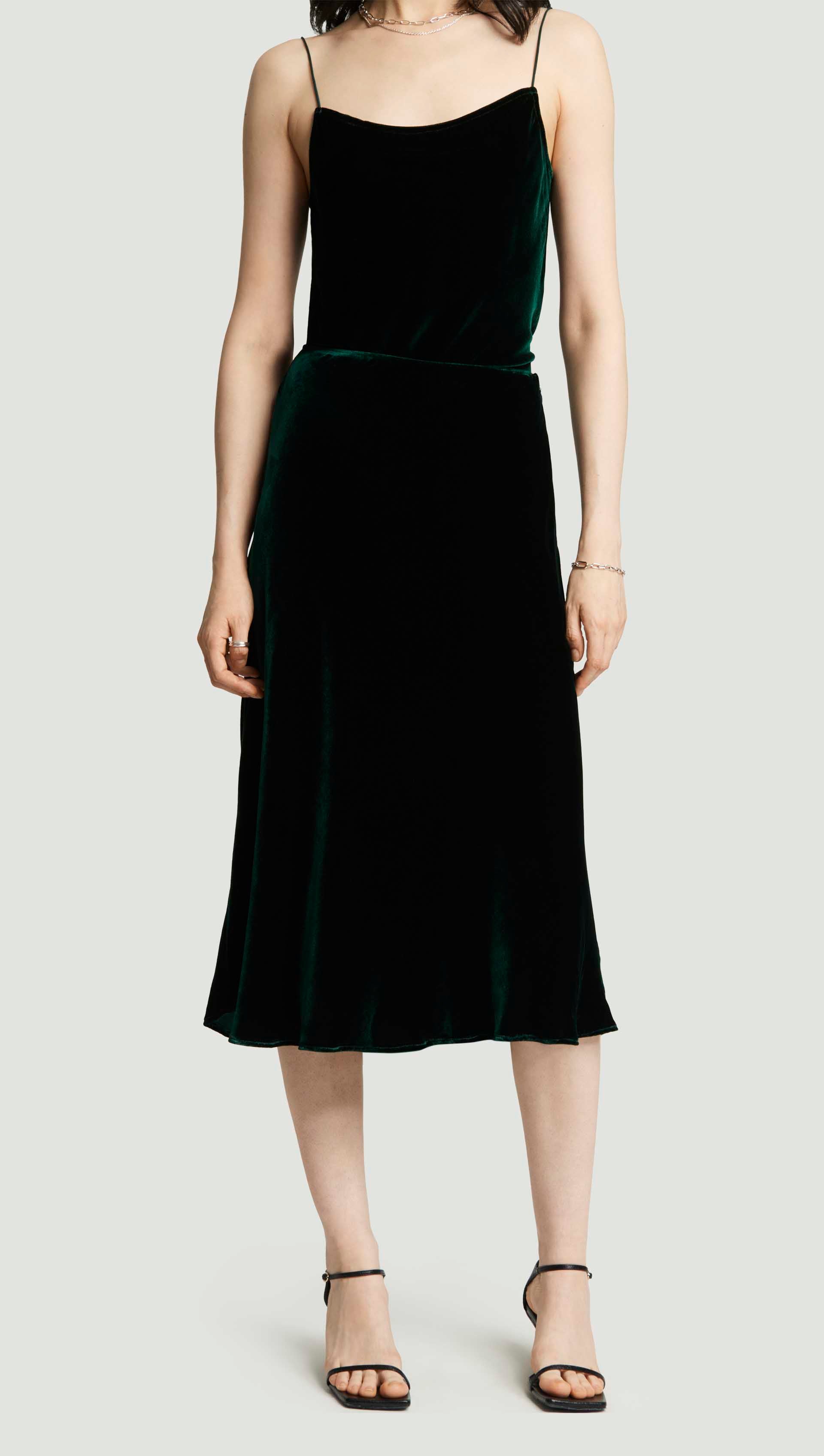 Bias Midi Skirt in Velvet | Deep Forest