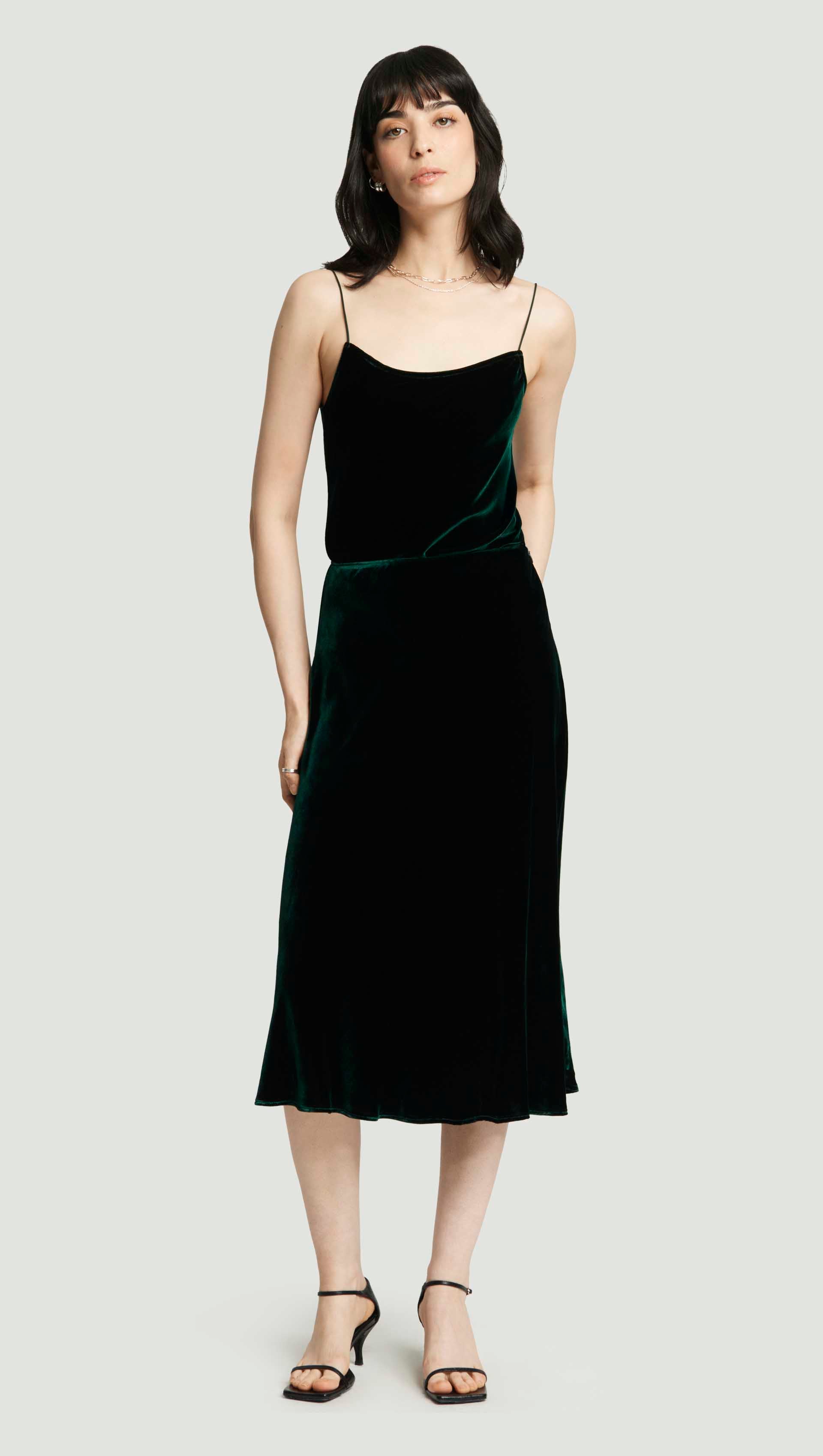 Bias Midi Skirt in Velvet | Deep Forest