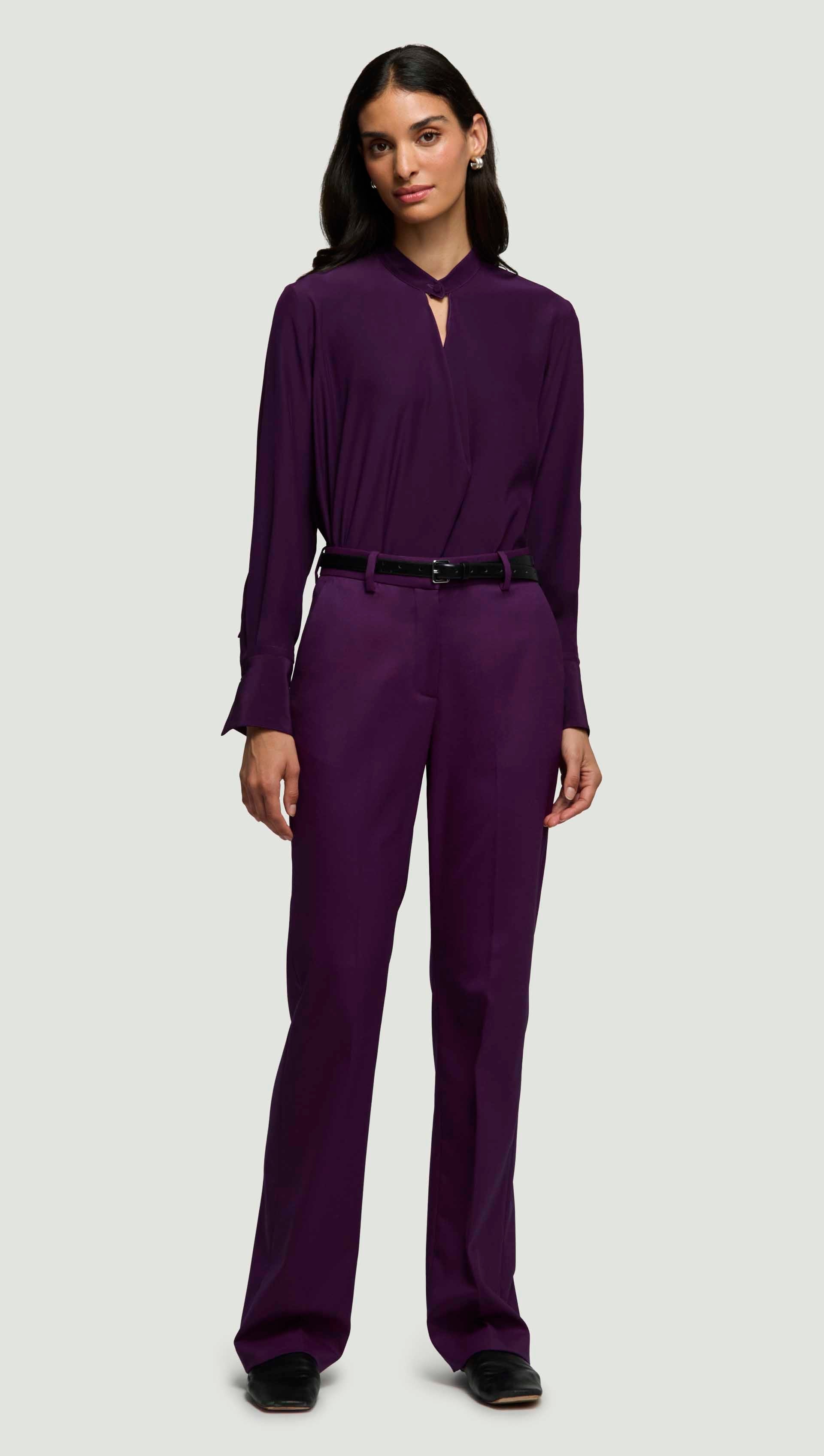 Straight Leg Trouser in Seasonless Wool | Grape