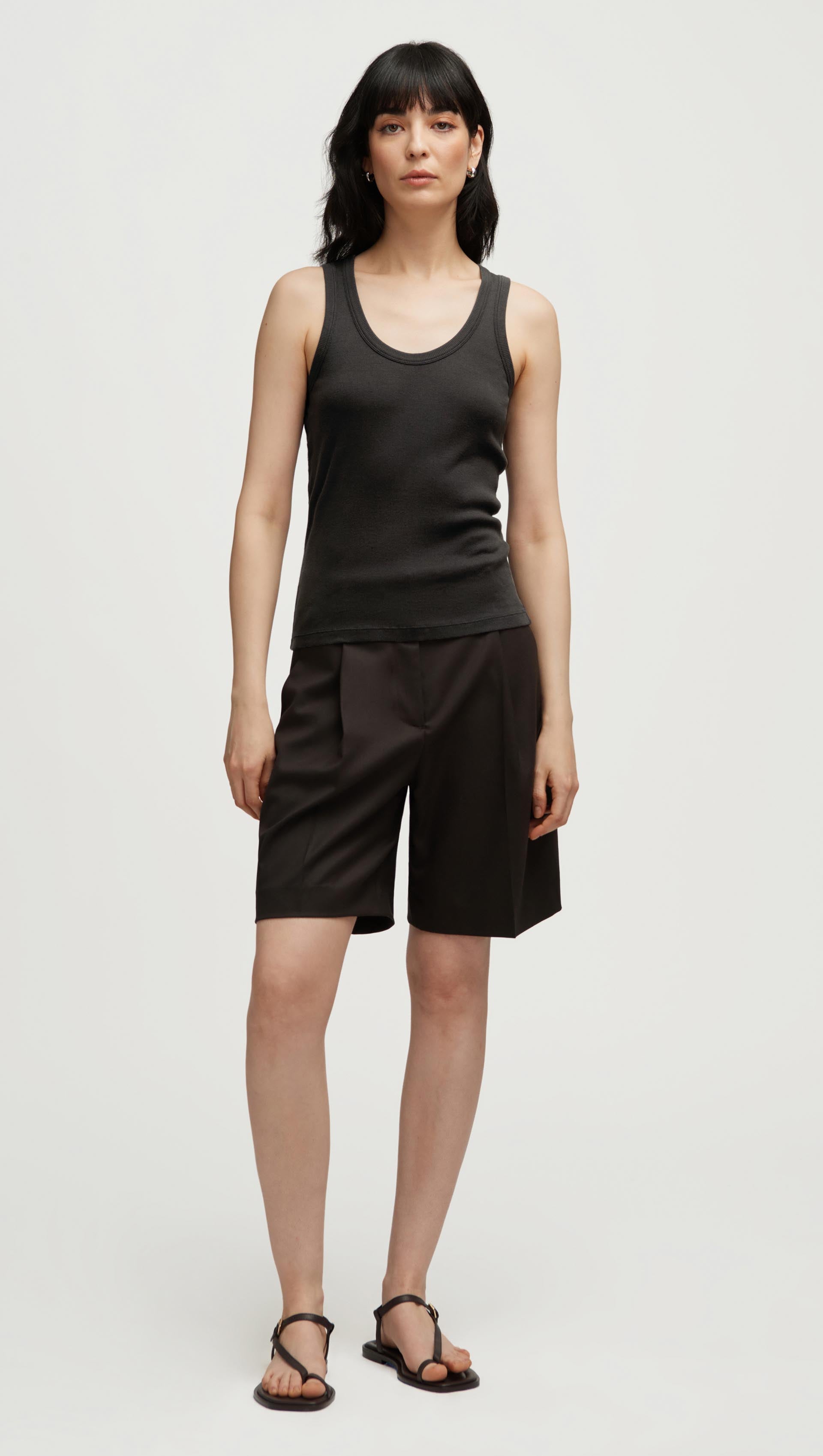 Ribbed Tank in Cotton Elastane | Smoke