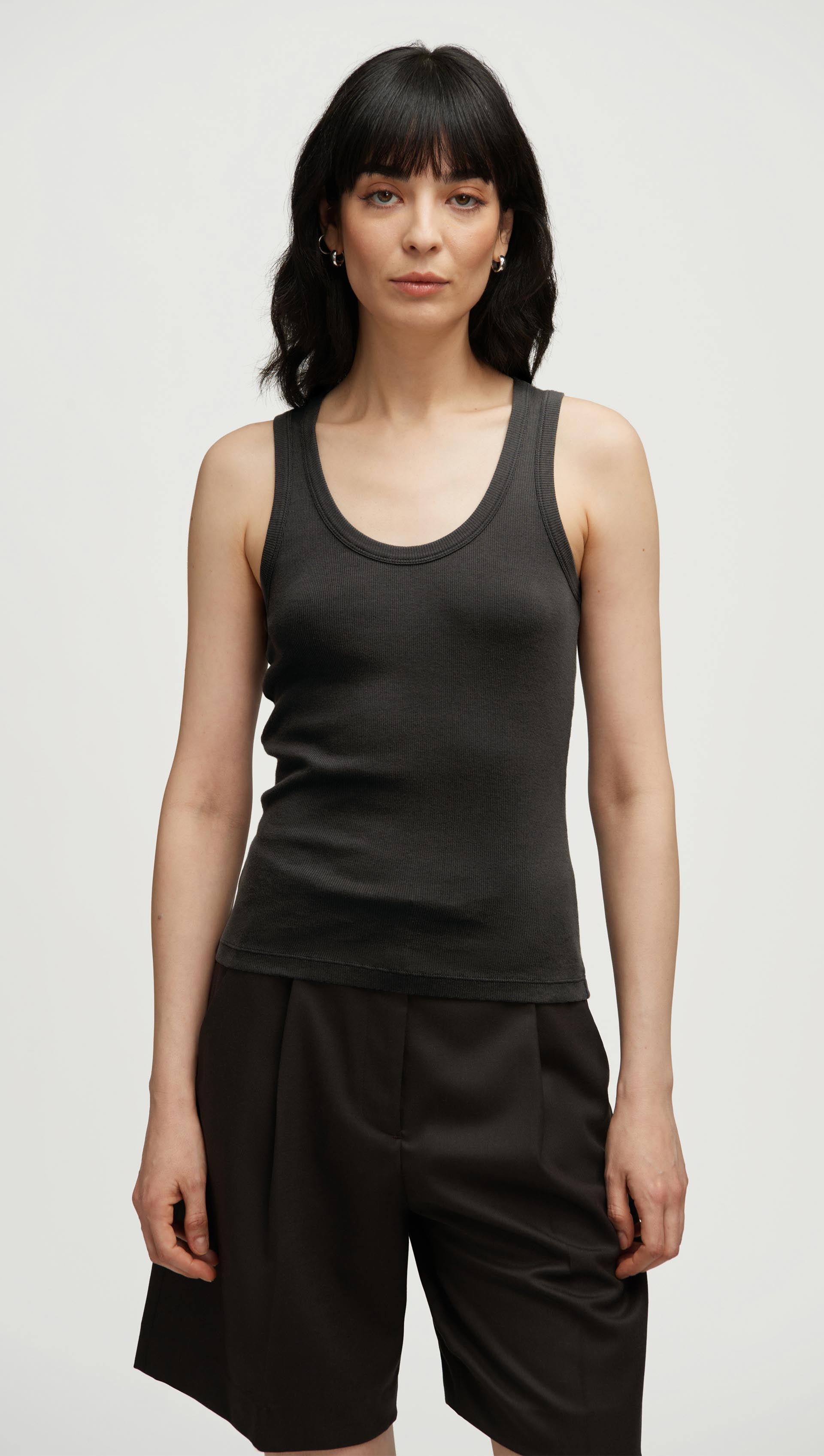 Ribbed Tank in Cotton Elastane | Smoke