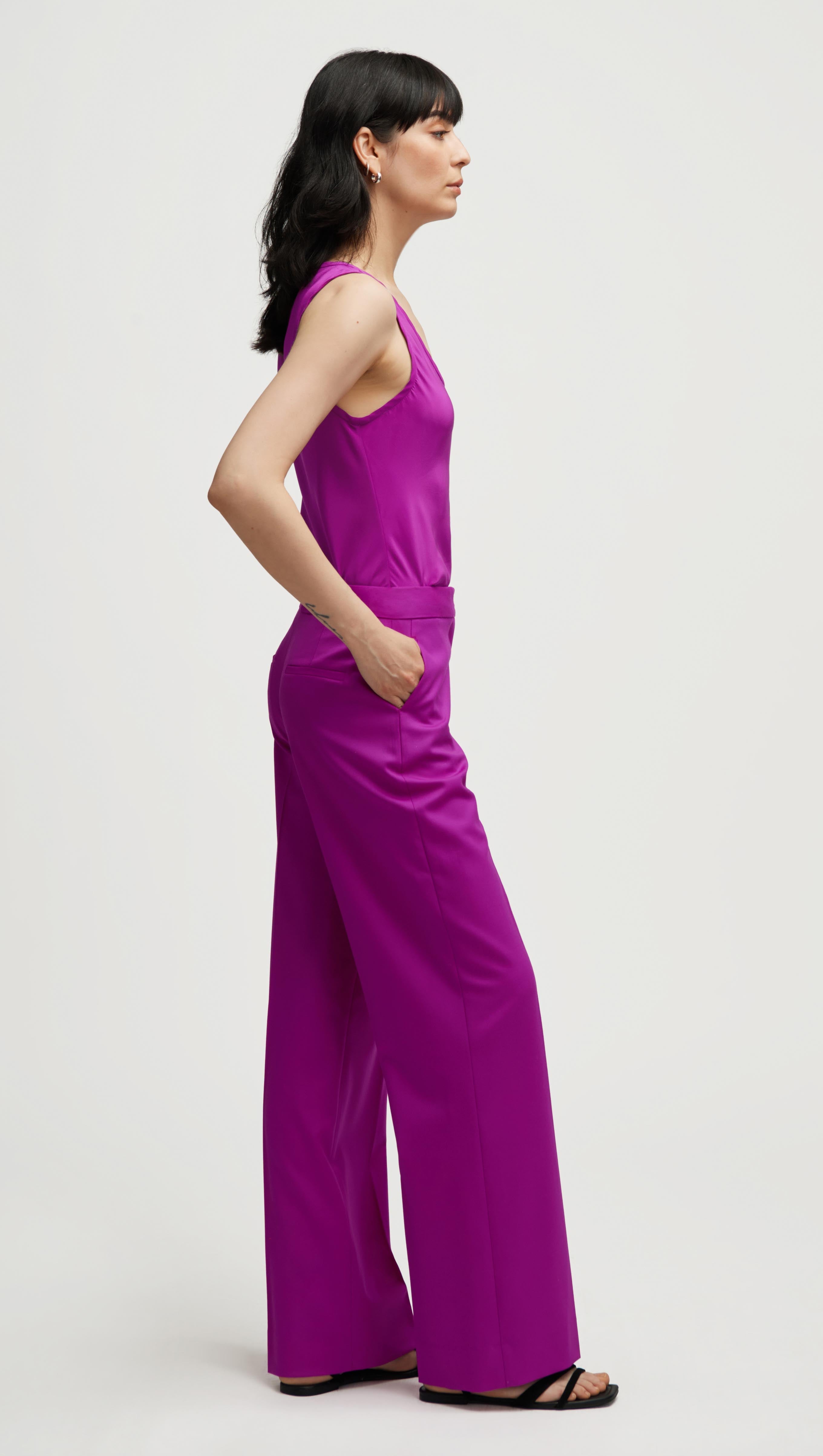 Wide Leg Trouser in Seasonless Wool | Orchid