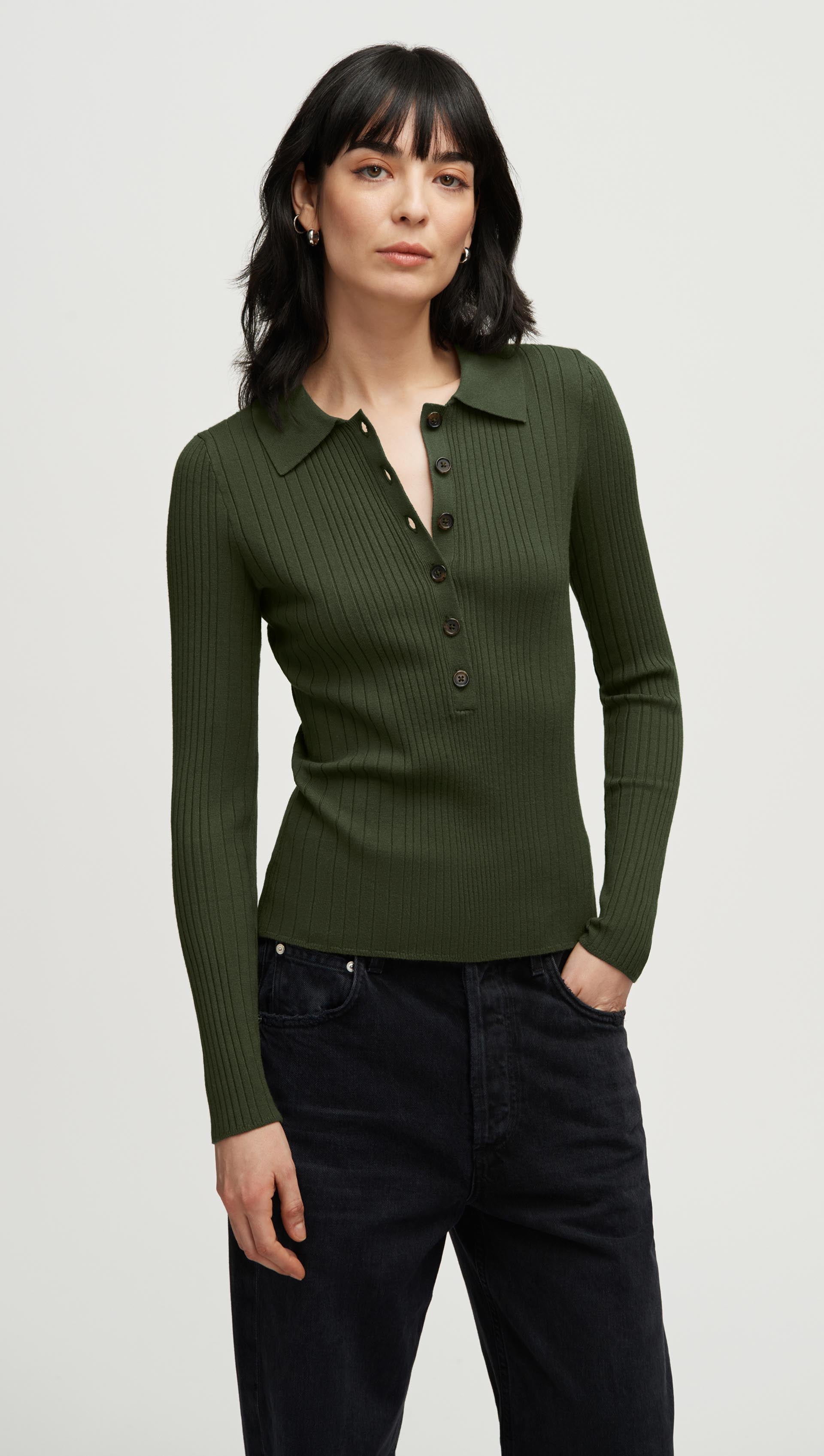 Ribbed Collar Sweater in Viscose Polyester | Mushroom