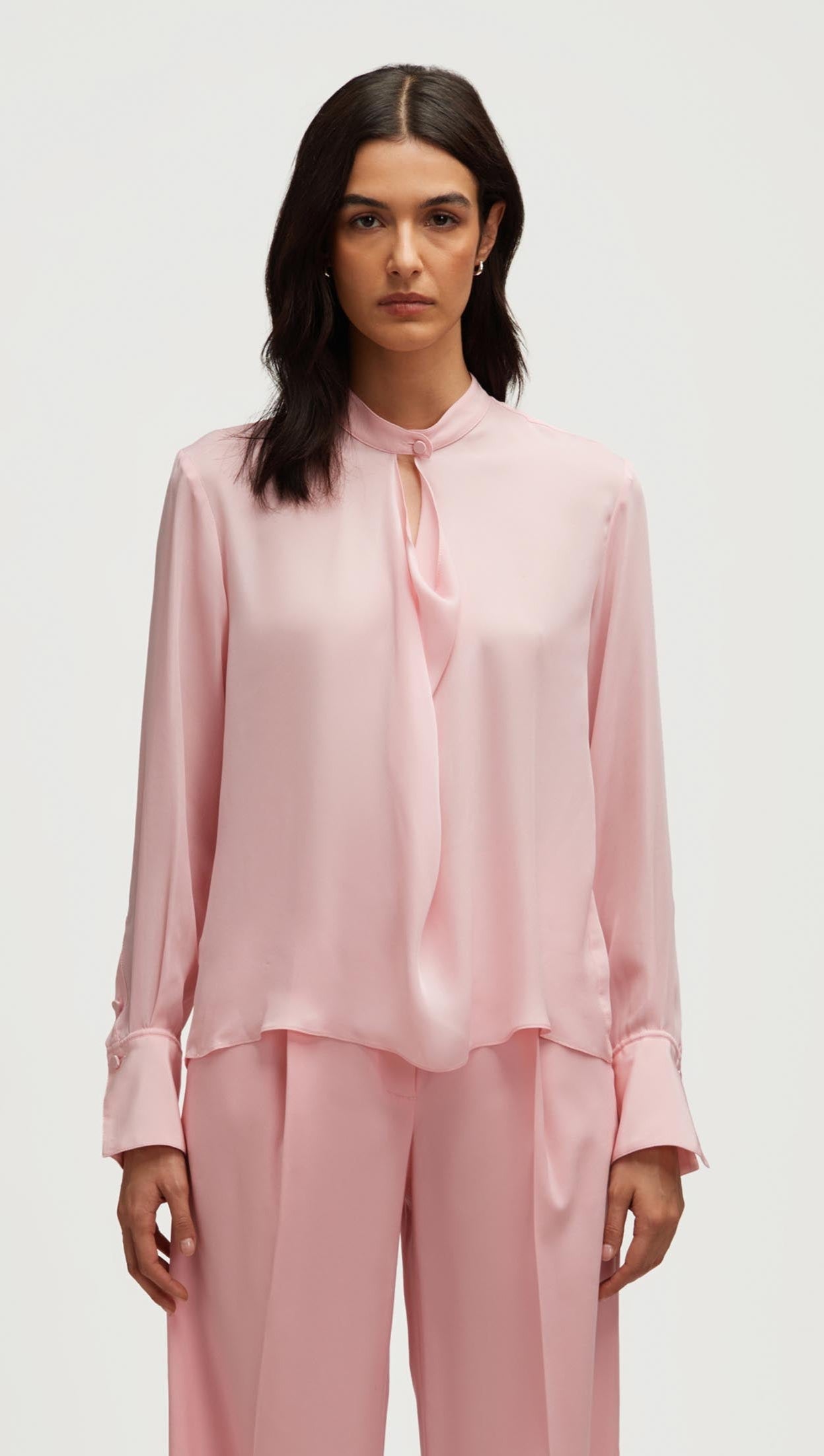 Cowl Neck Blouse in Double Georgette | Soft Pink