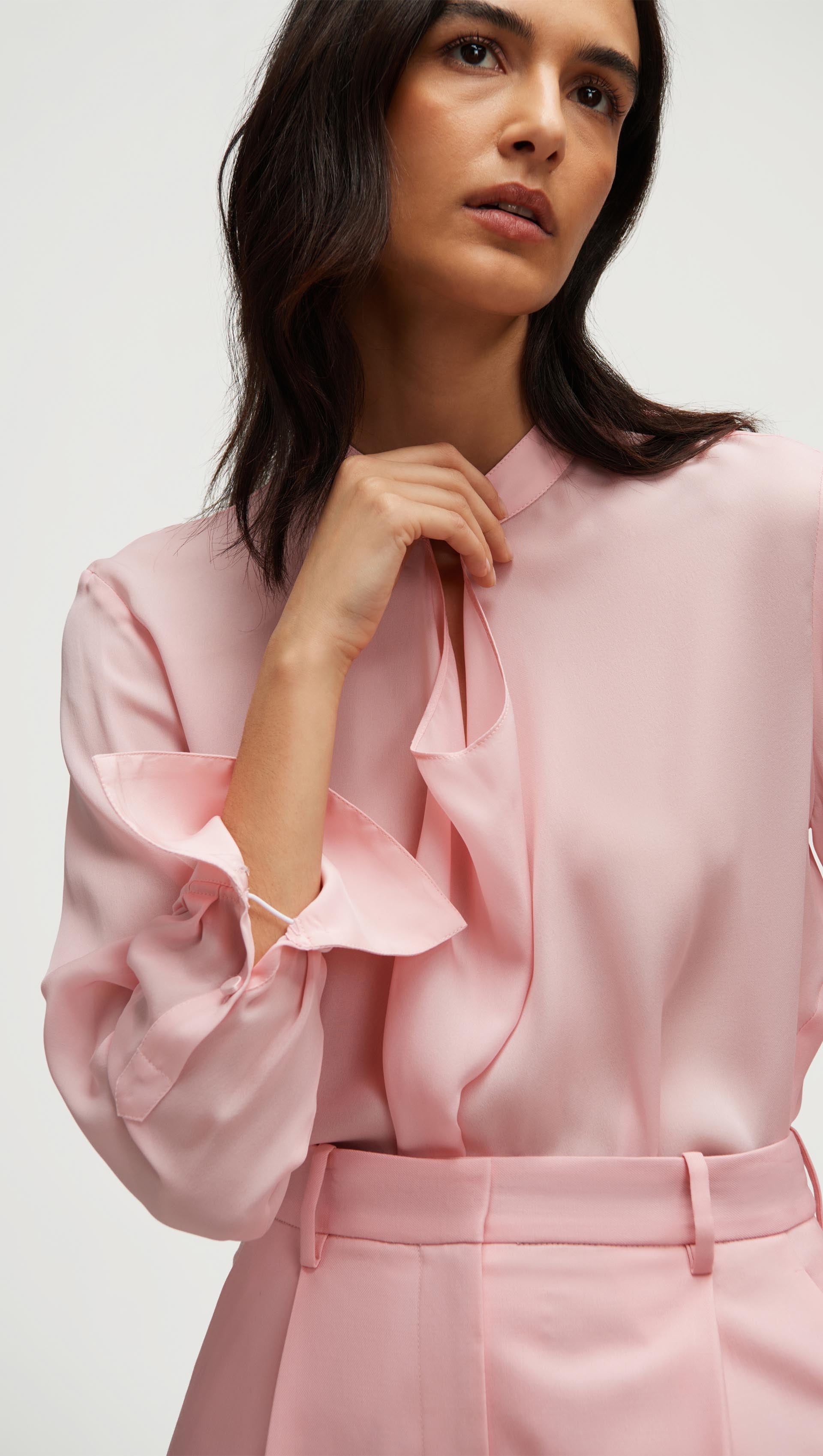 Cowl Neck Blouse in Double Georgette | Soft Pink