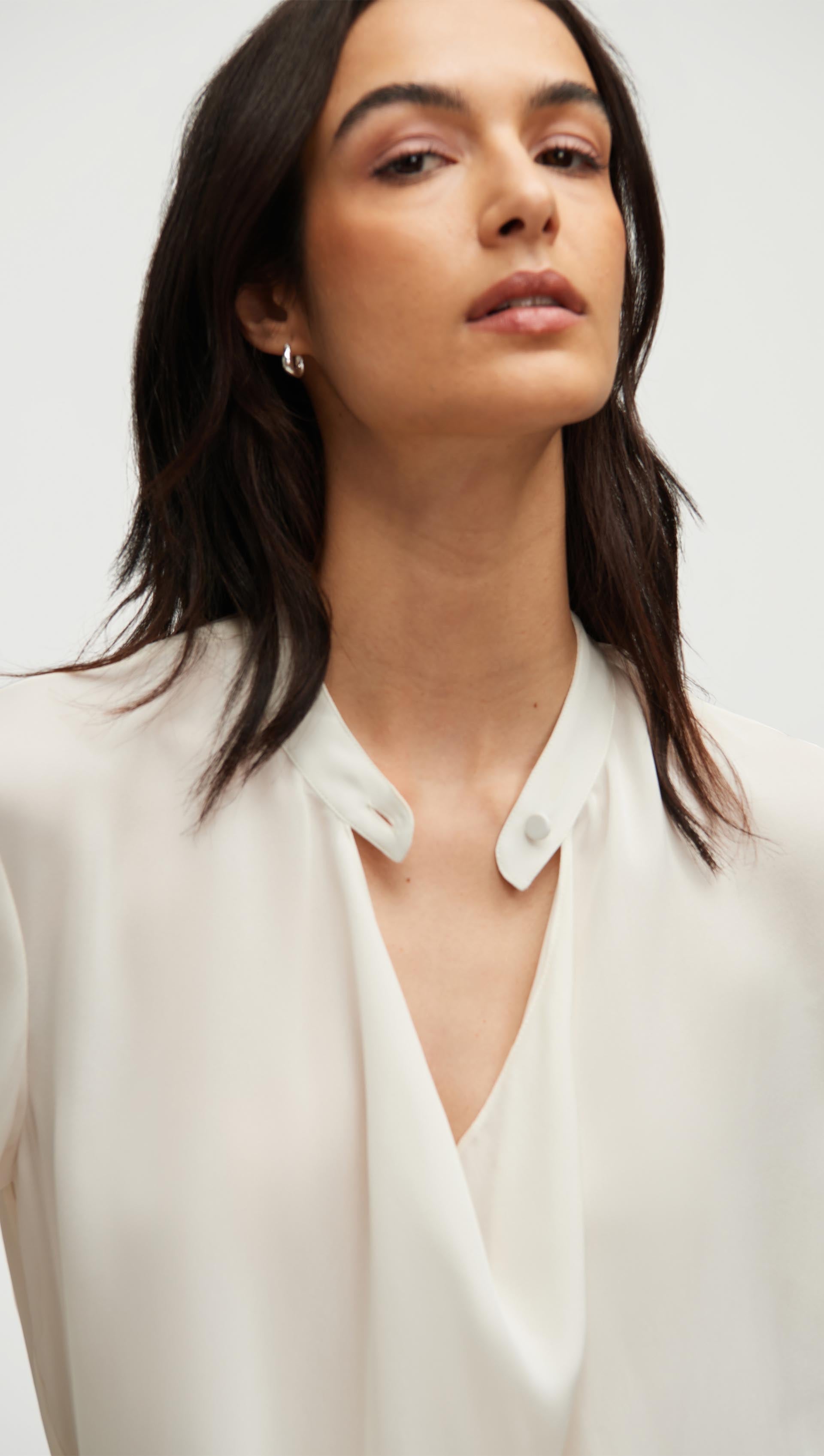 Cowl Neck Blouse in Double Georgette | Ivory