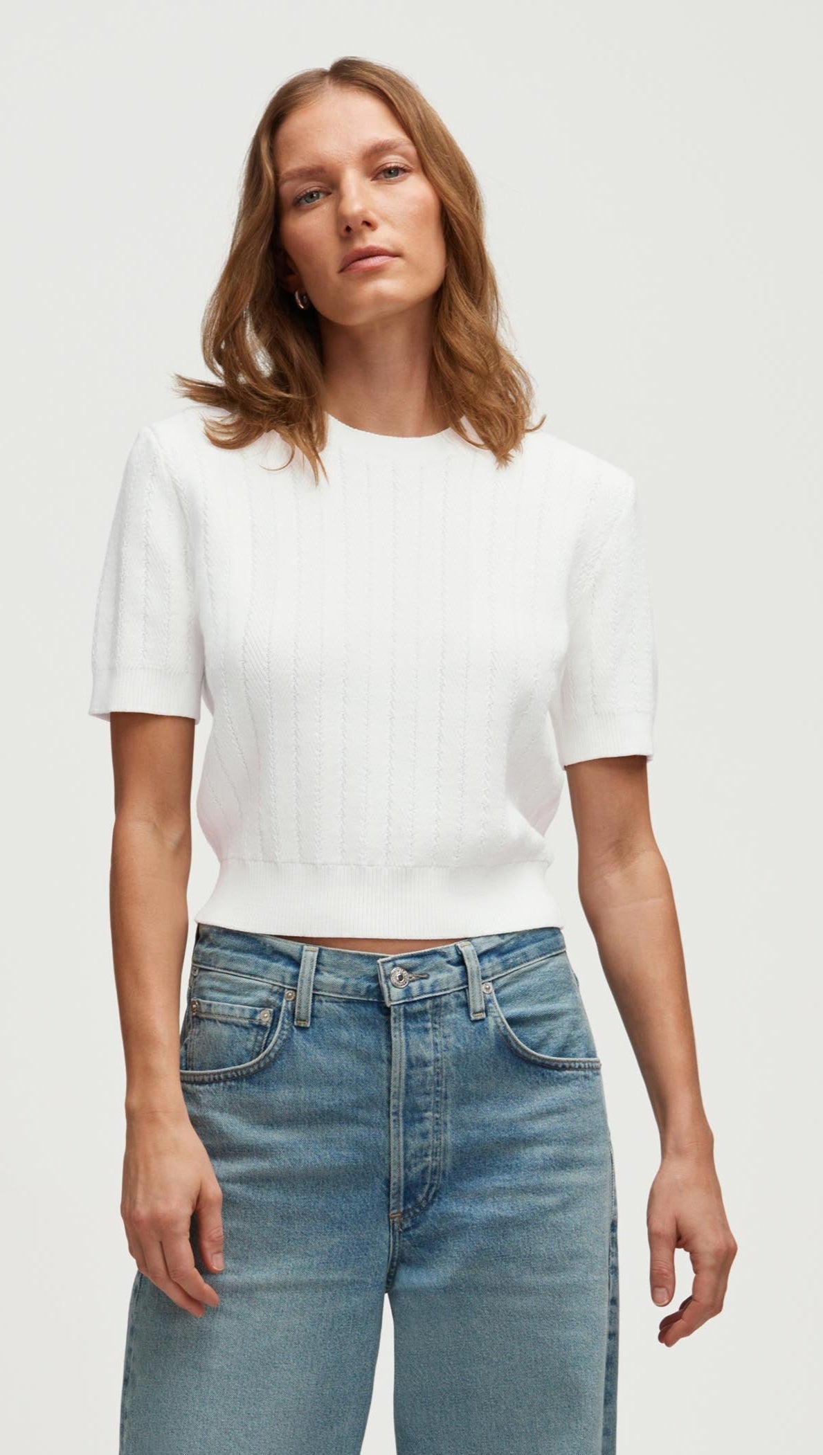 Herringbone Top in Viscose Polyester | White