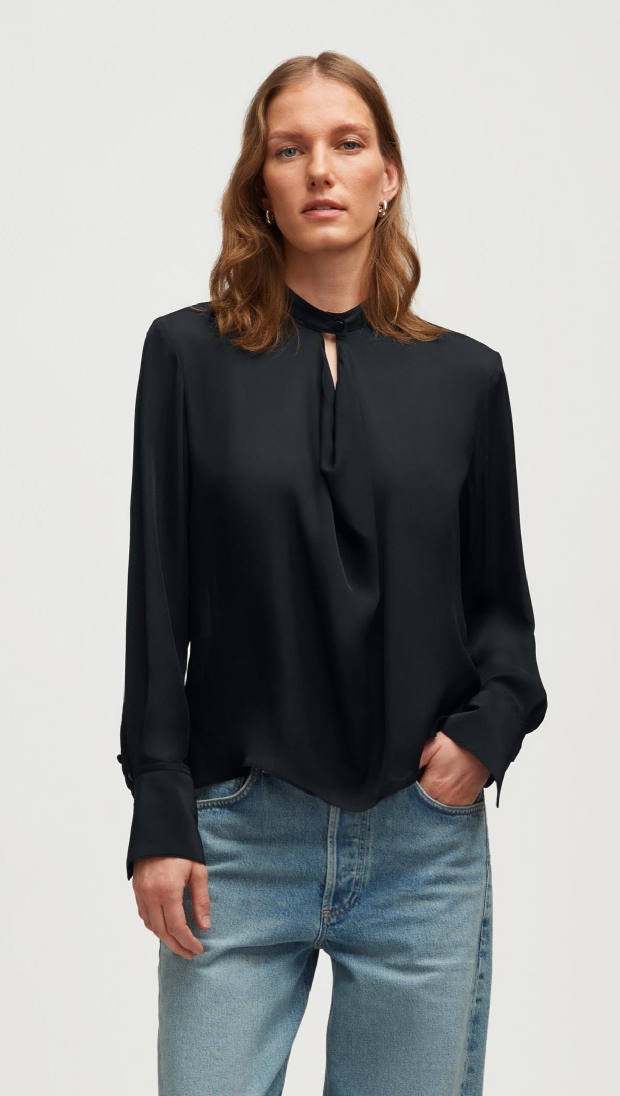 Cowl Neck Blouse in Double Georgette | Black