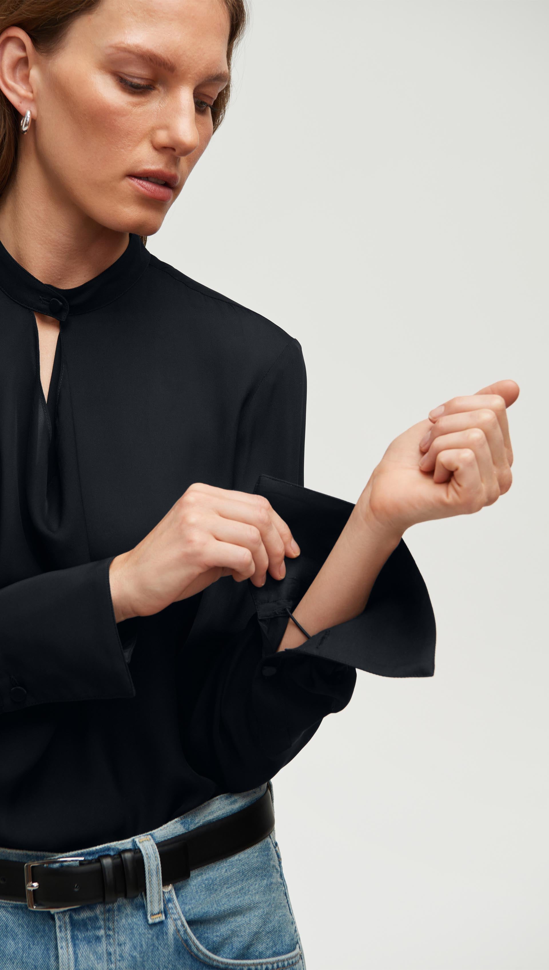 Cowl Neck Blouse in Double Georgette | Black