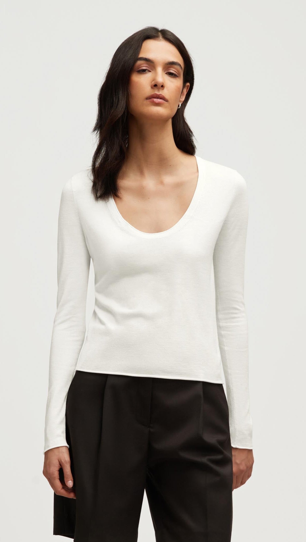 Fine Longsleeve Knit in Wool Silk | White