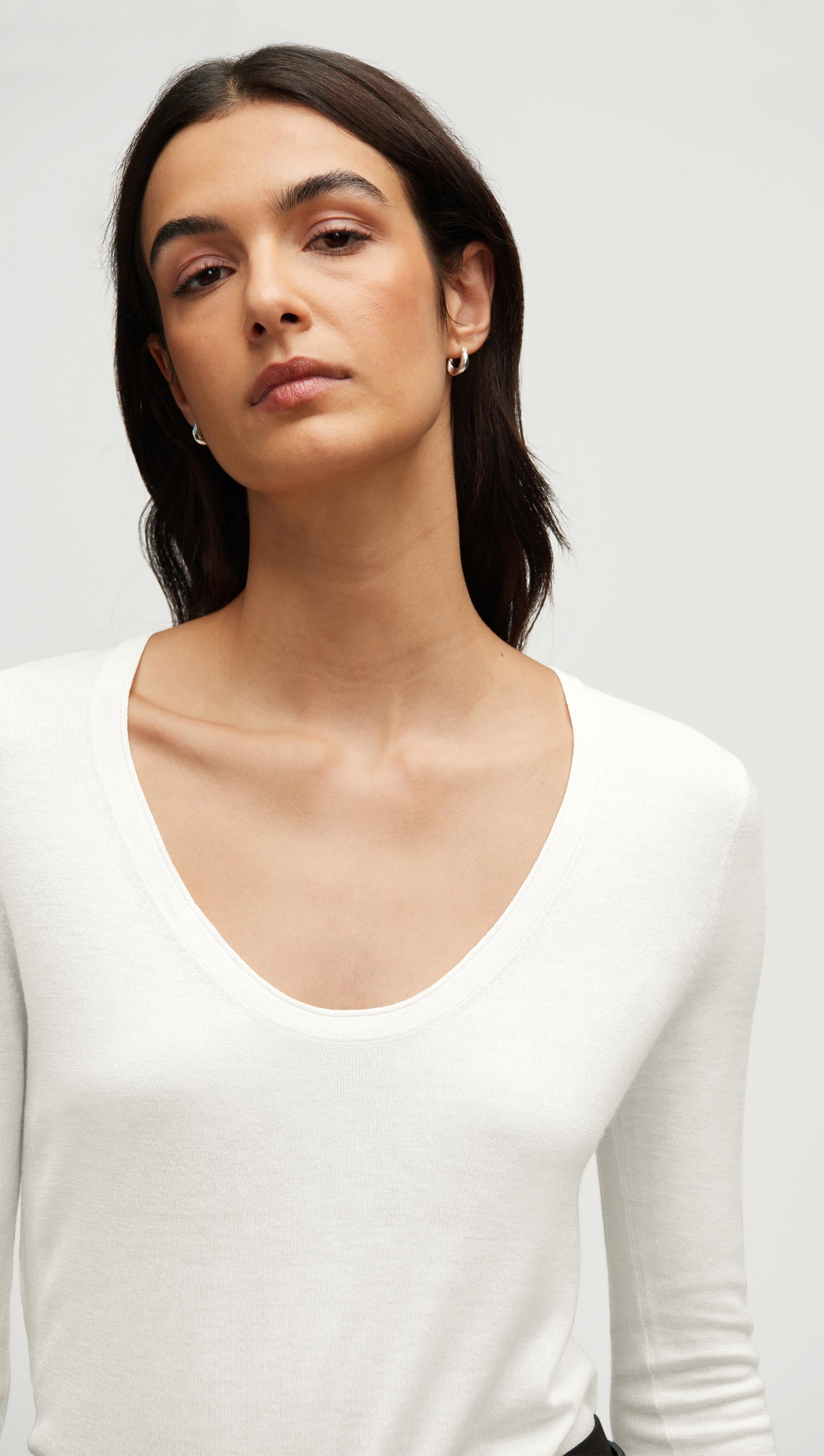 Fine Longsleeve Knit in Wool Silk | White