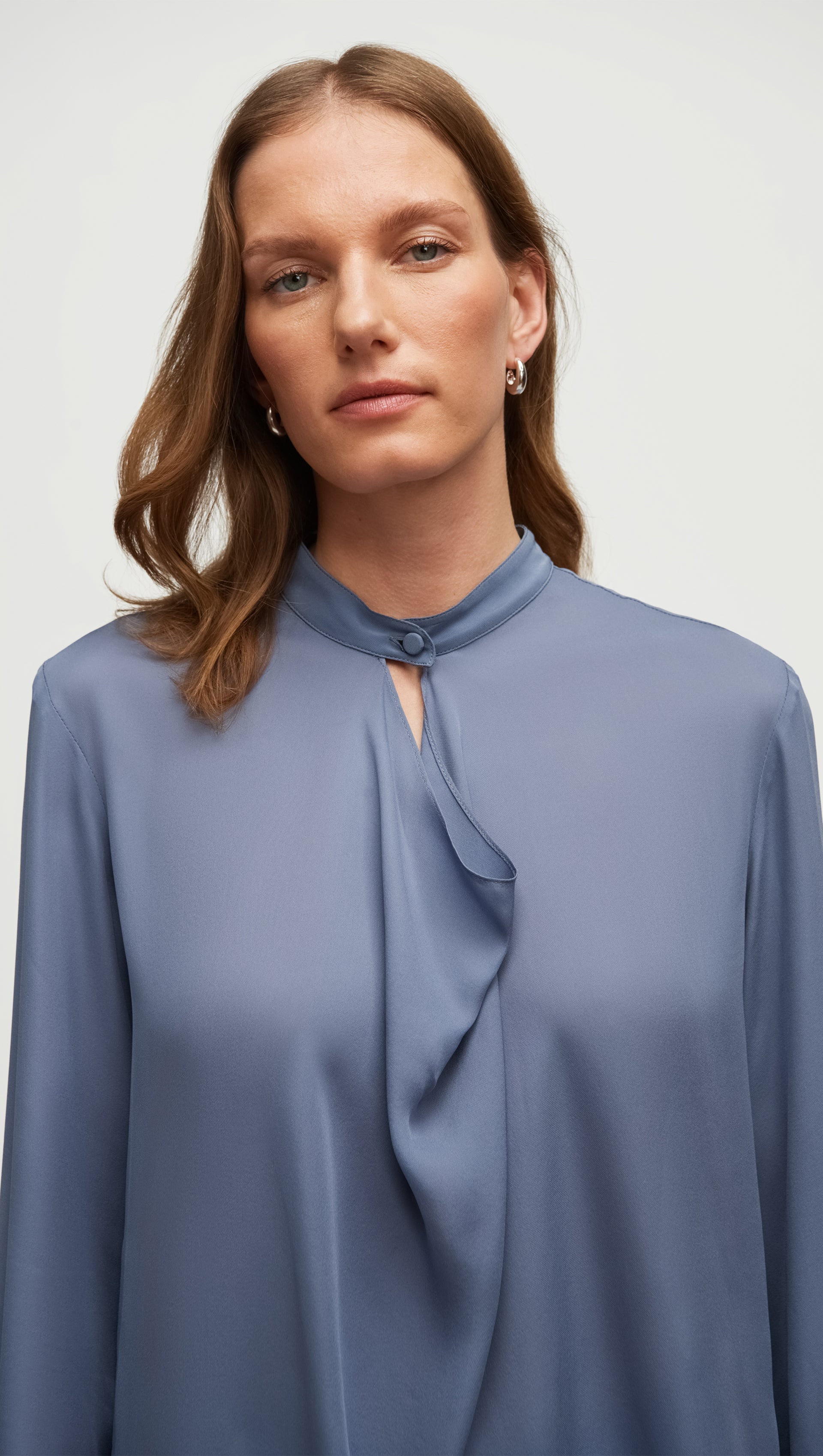 Cowl Neck Blouse in Double Georgette | Powder Blue