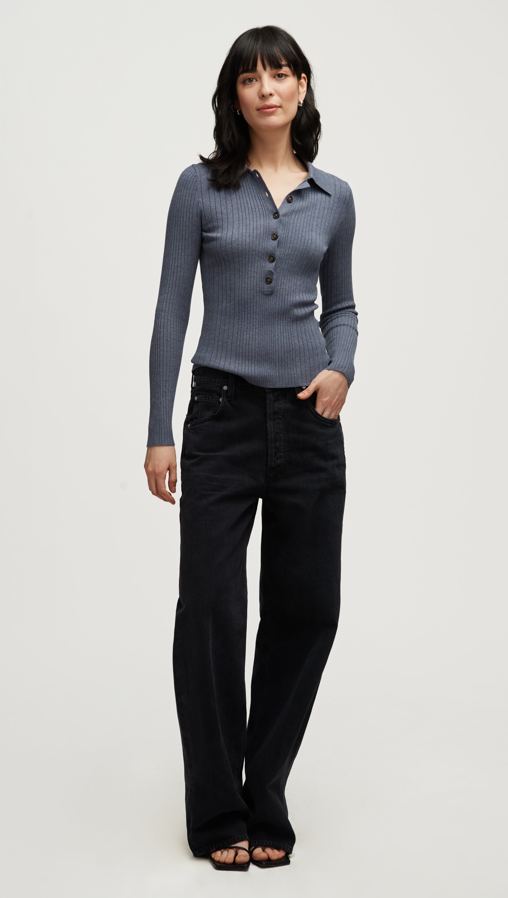 Ribbed Collar Sweater in Viscose Polyester | Powder Blue