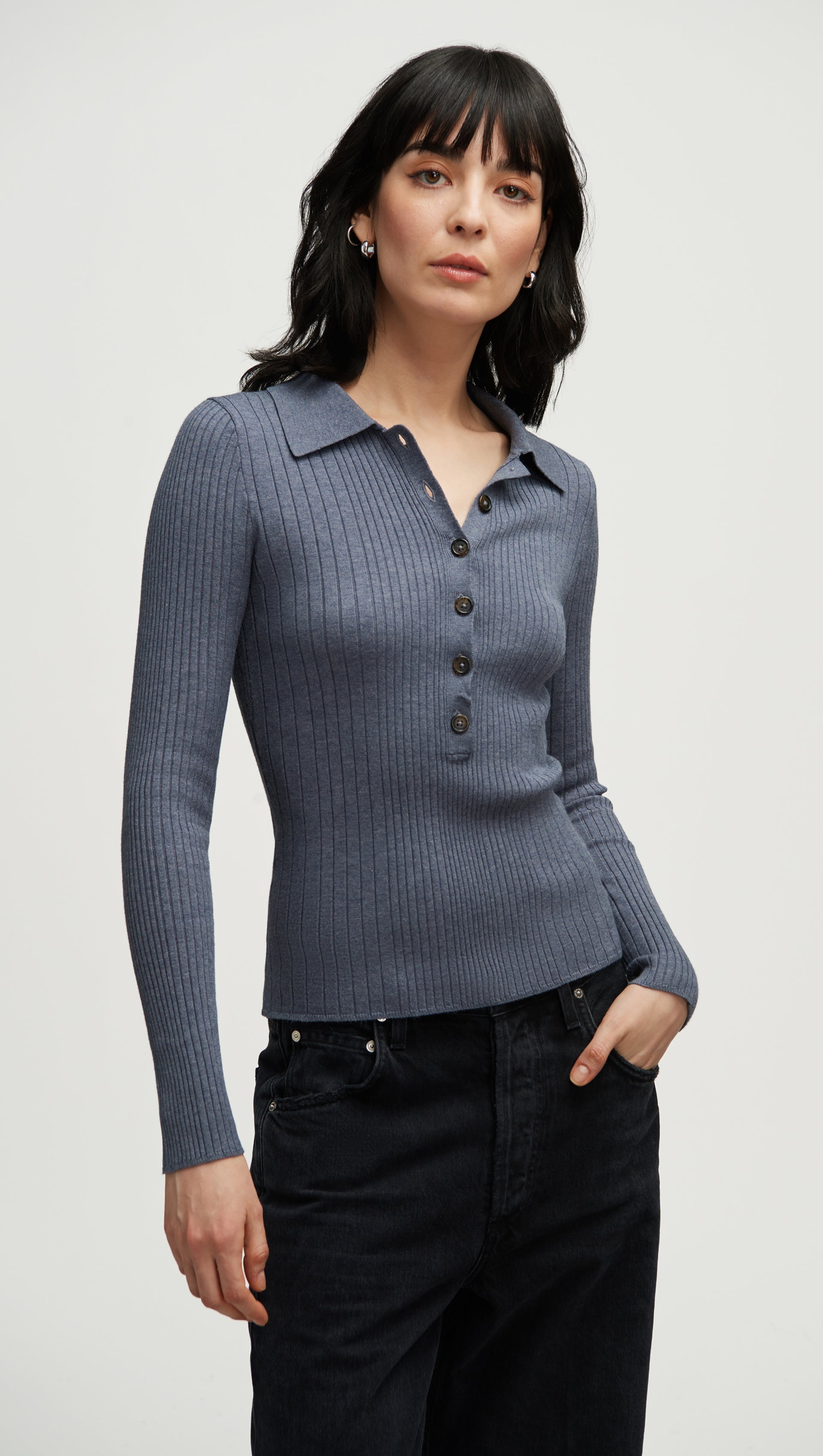 Ribbed Collar Sweater in Viscose Polyester | Powder Blue