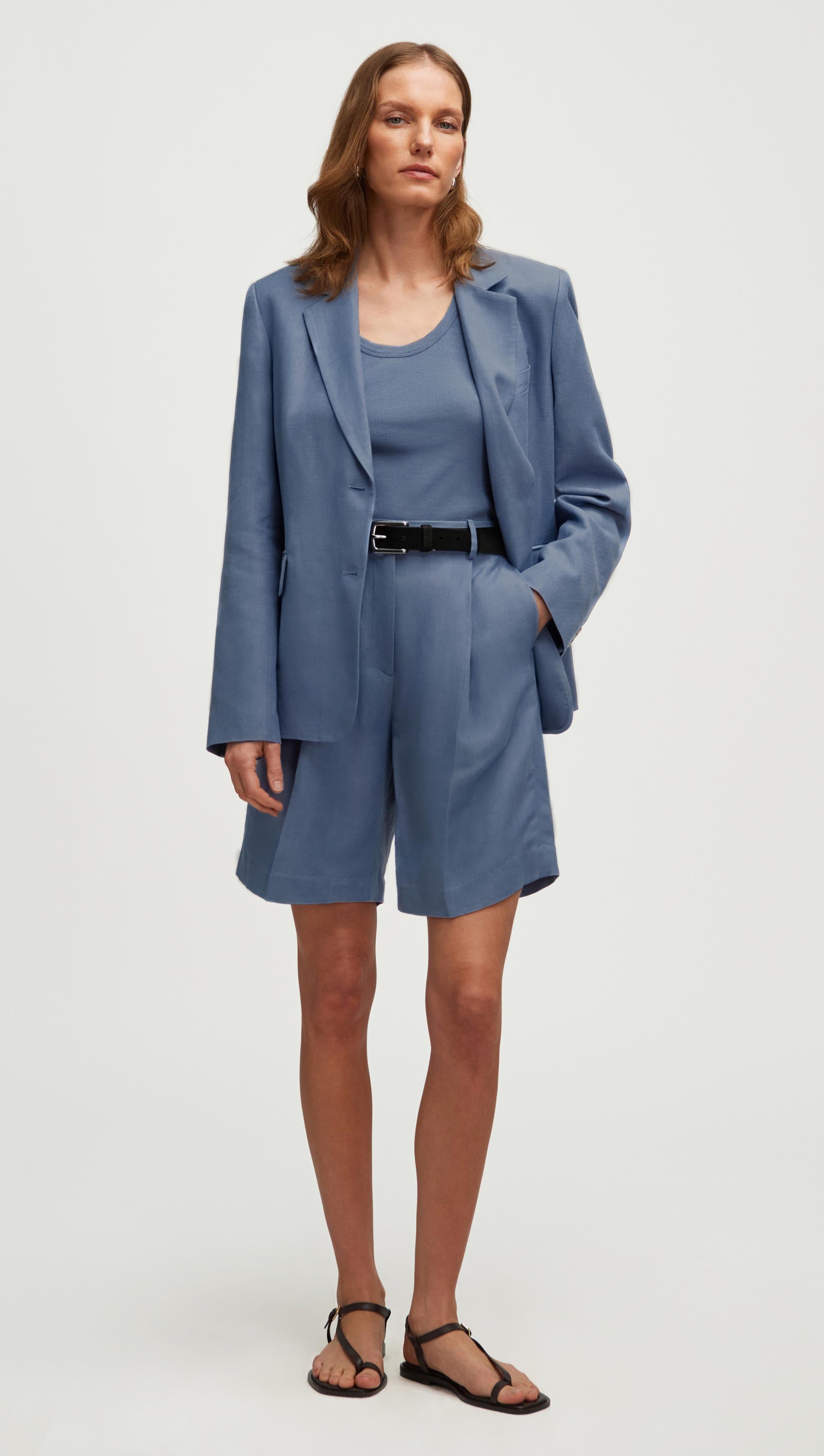 Boyfriend Blazer in Viscose Linen Twill | Powder Blue