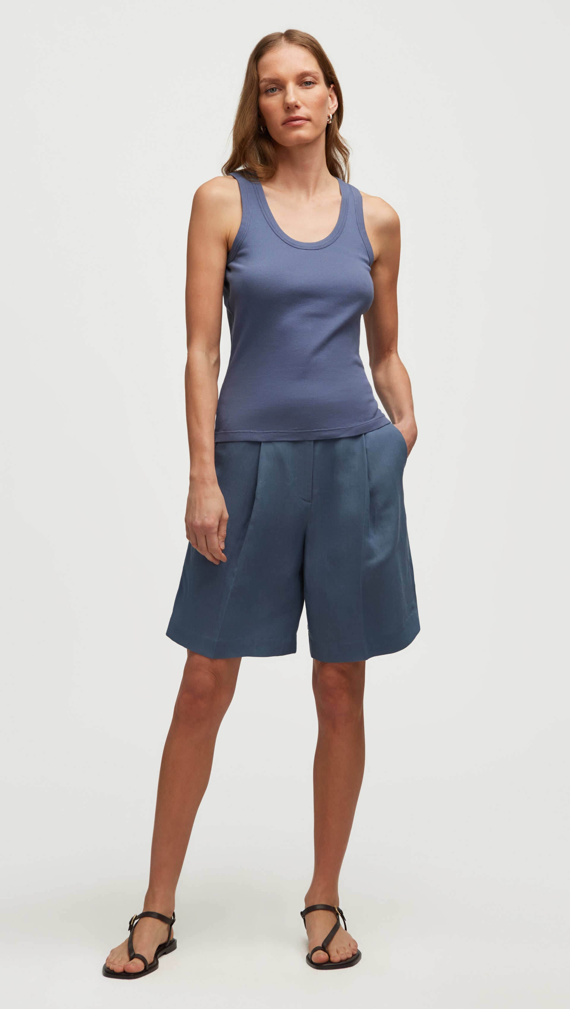 Ribbed Tank in Cotton Elastane | Powder Blue