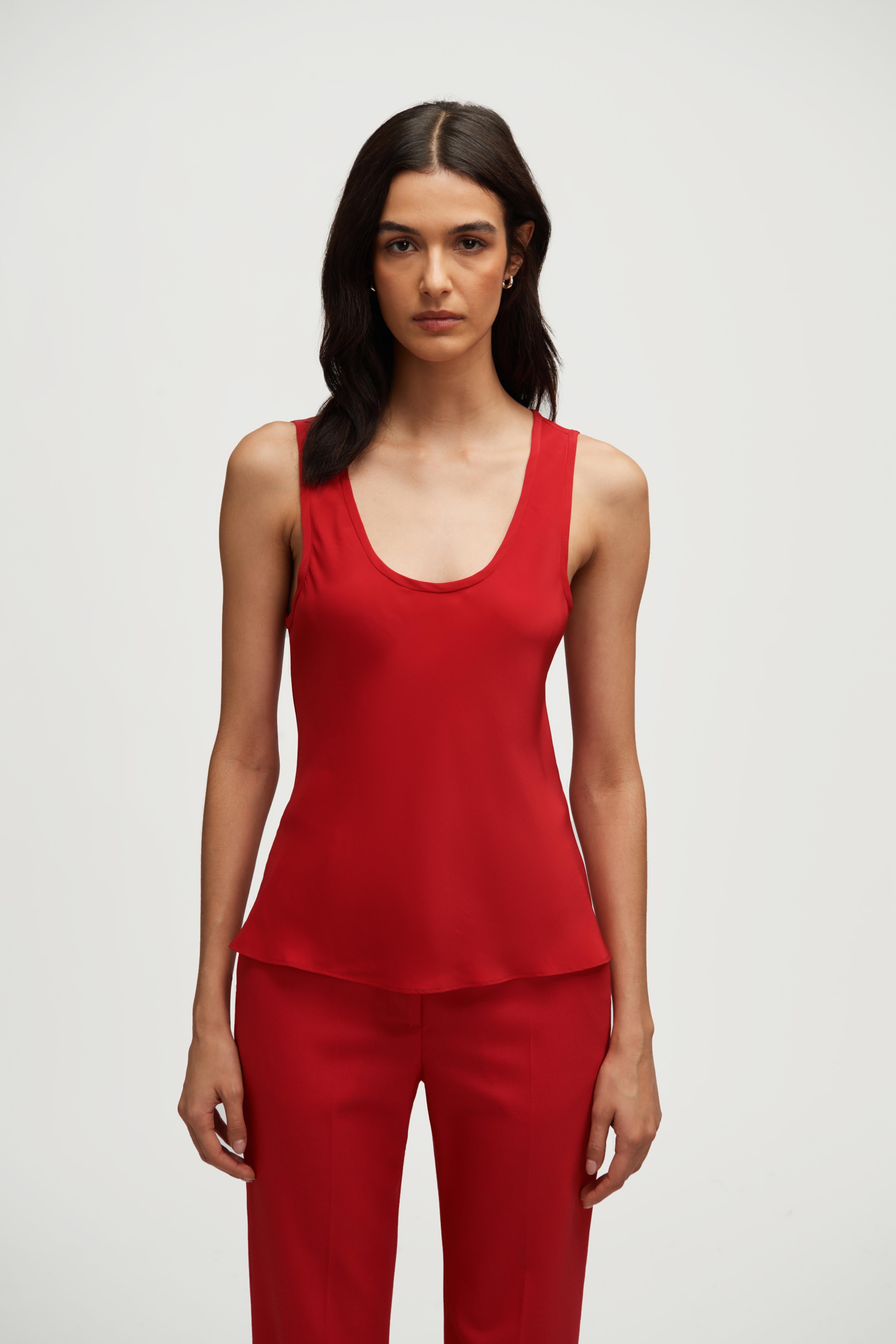 Tank in Silk Charmeuse | Tomato