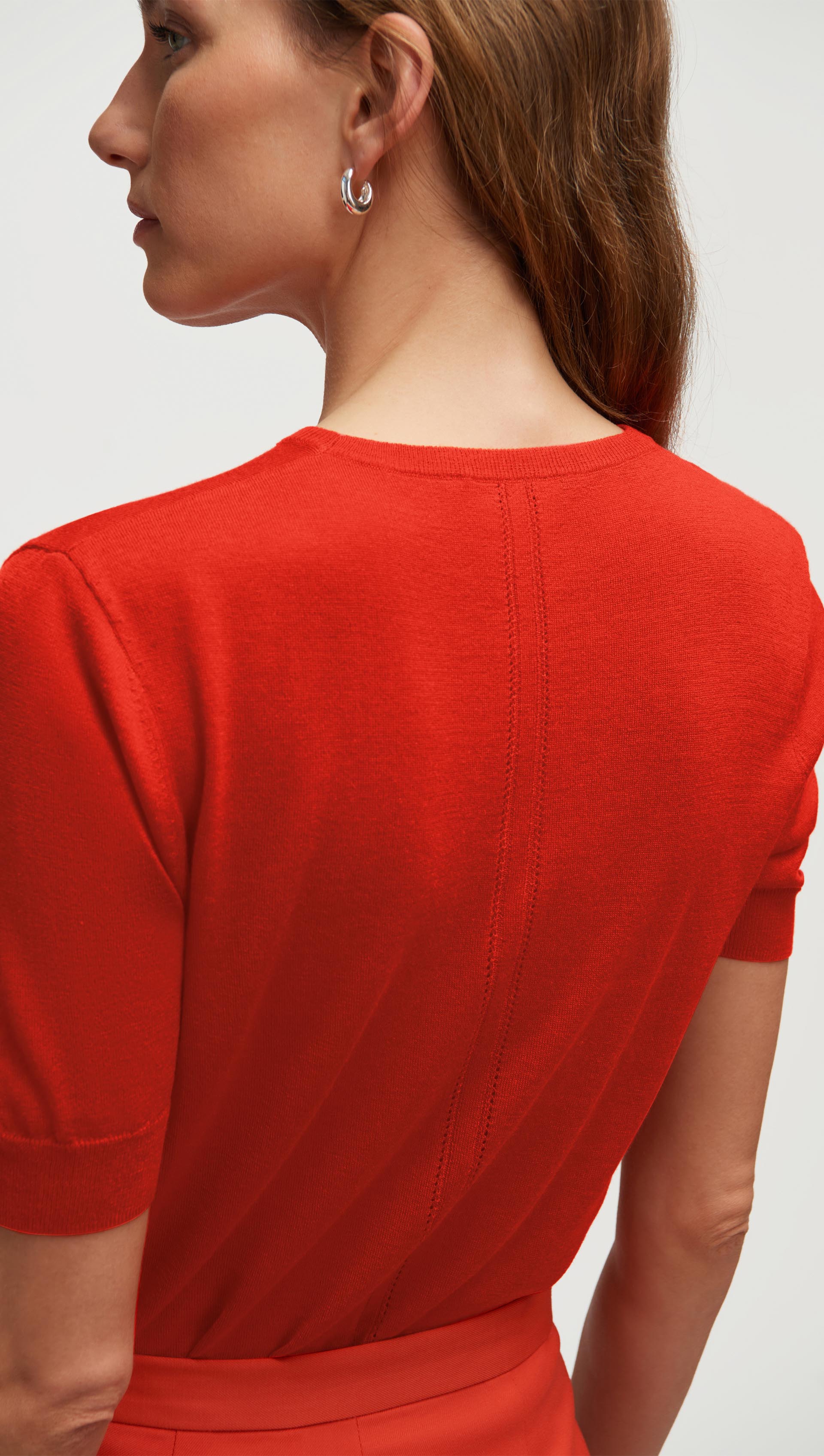 Fine Shortsleeve Knit in Wool Silk | Tomato