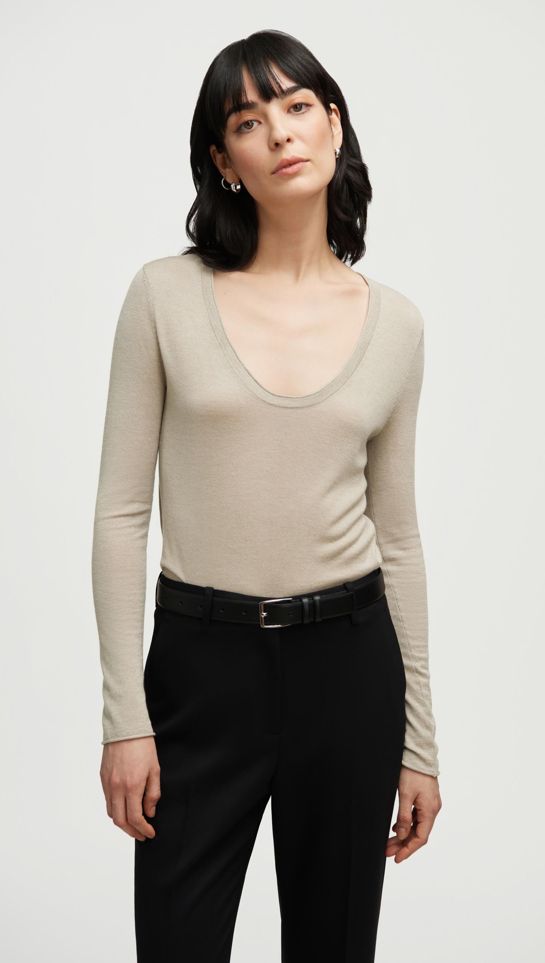 Fine Longsleeve Knit in Wool Silk | Beige