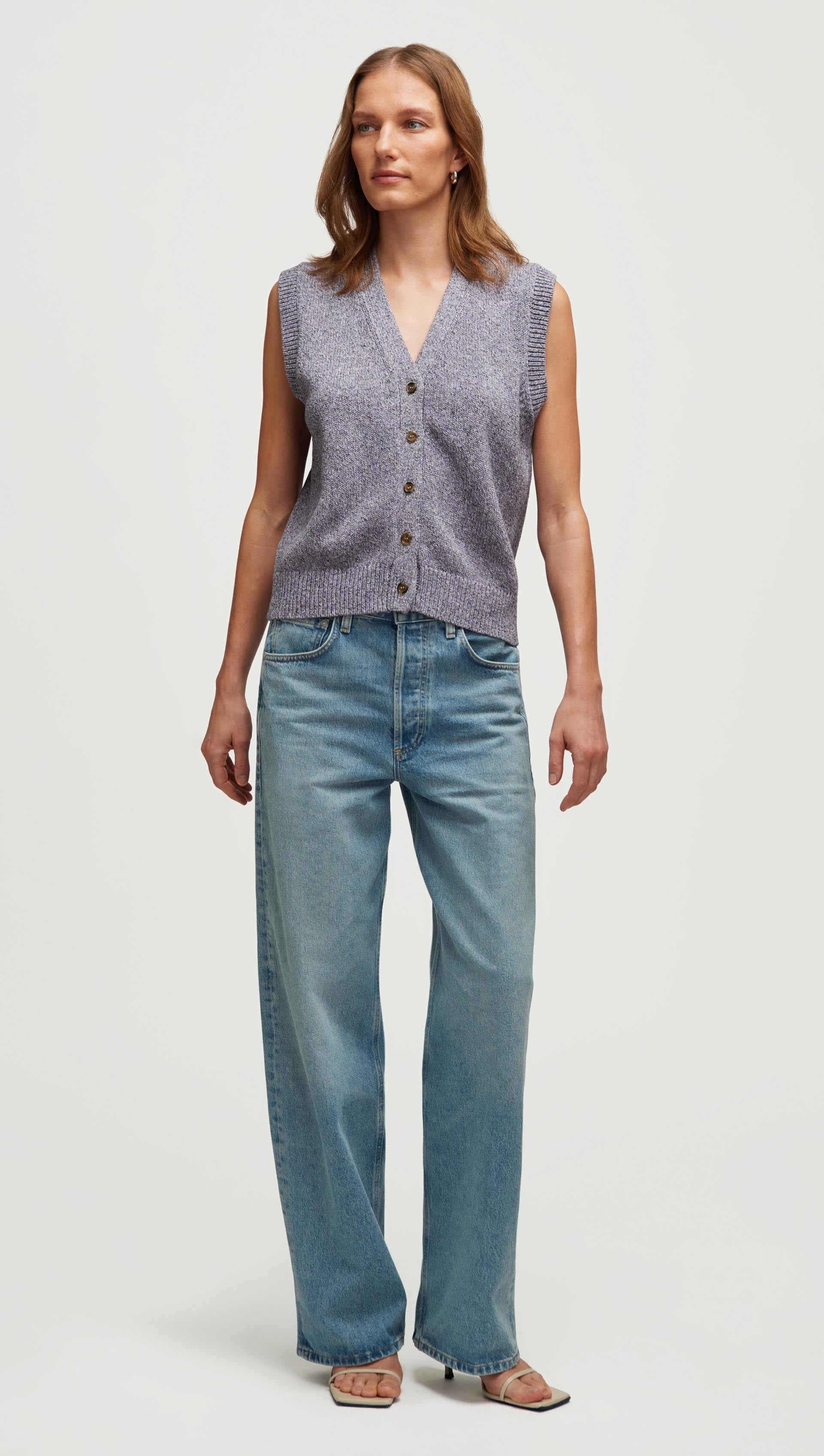 Knit Button Vest in Cotton | Purple Multi