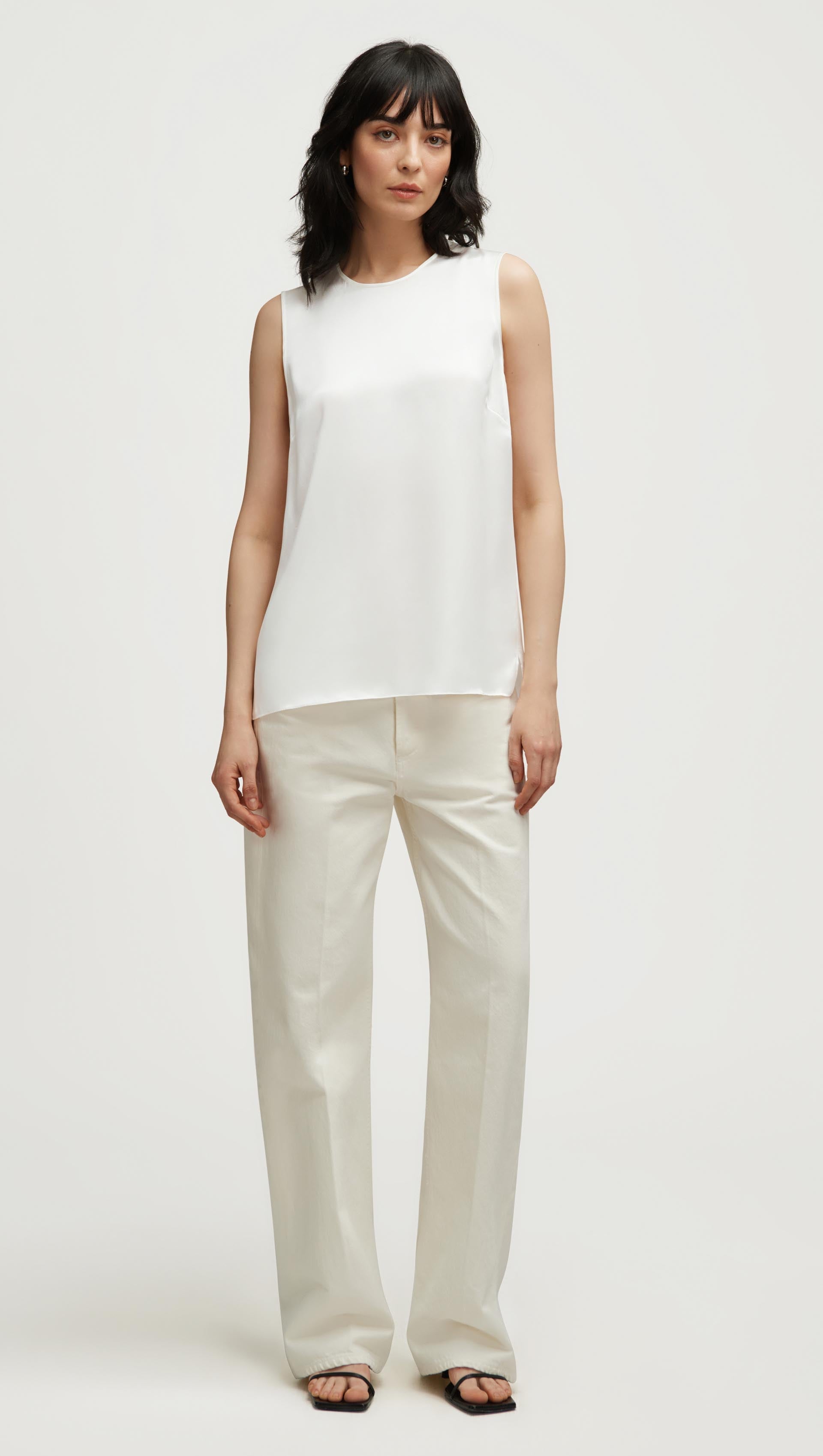 Crewneck Tank in Silk Charmeuse | Ivory