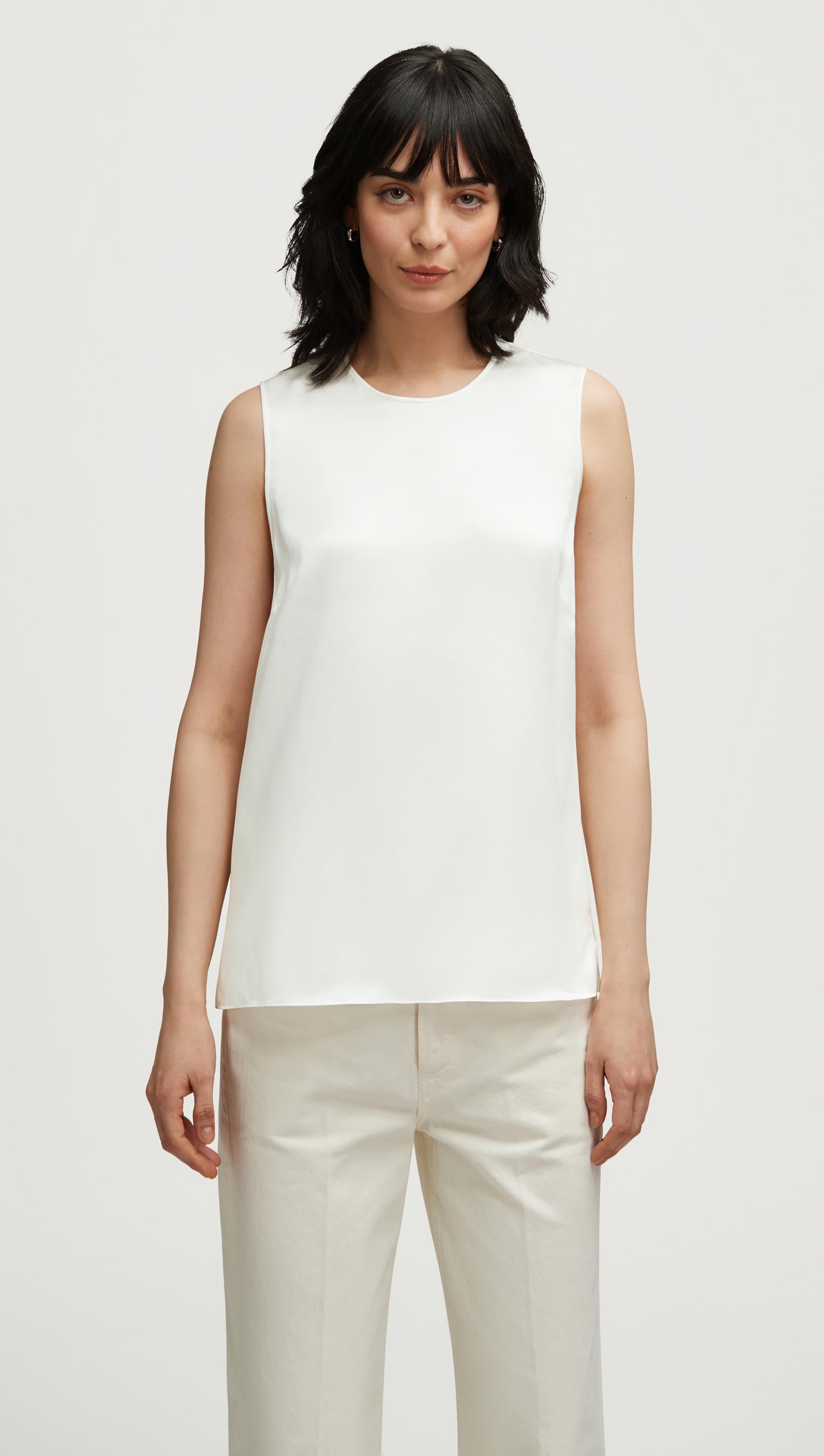 Crewneck Tank in Silk Charmeuse | Ivory