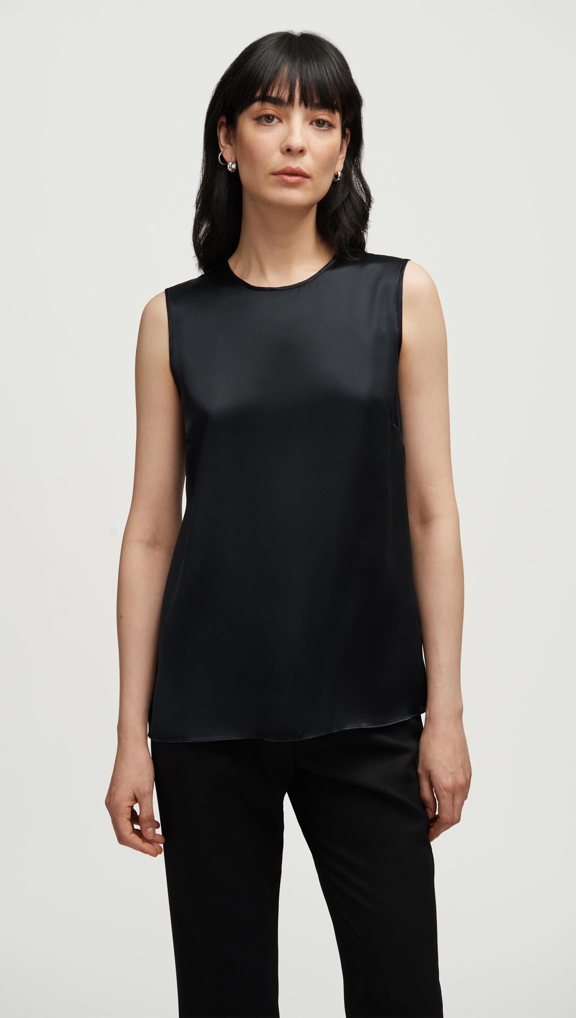 Crewneck Tank in Silk Charmeuse | Black