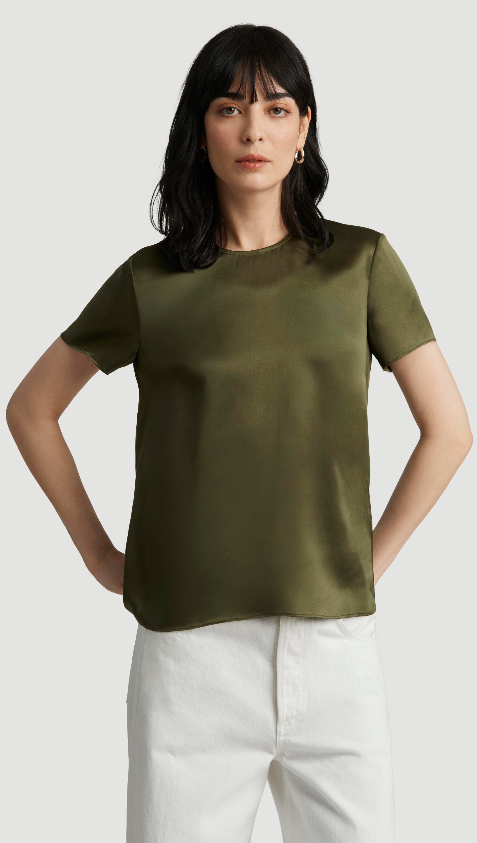 Woven Top in Silk Charmeuse | Pine Needle