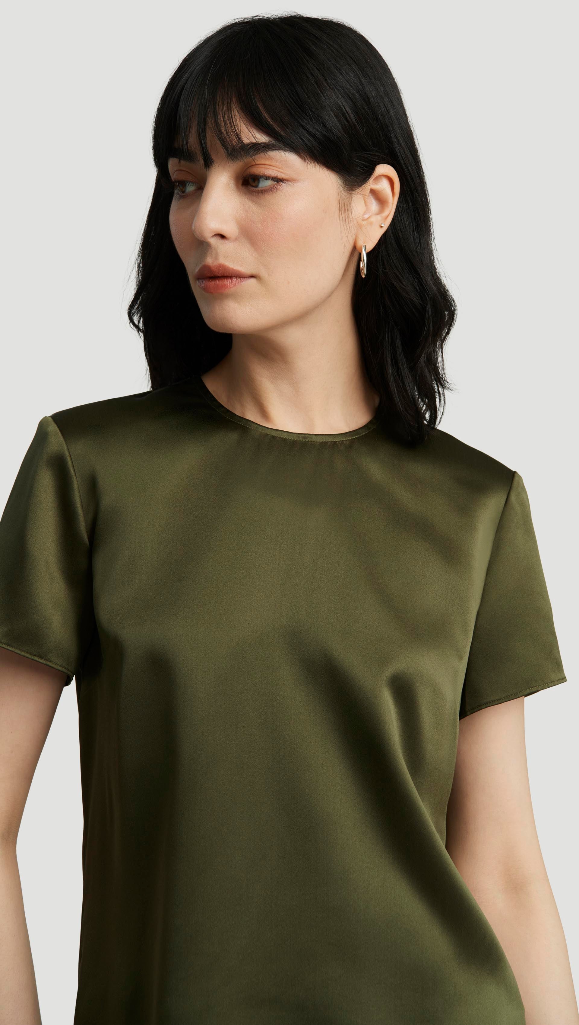 Woven Top in Silk Charmeuse | Pine Needle