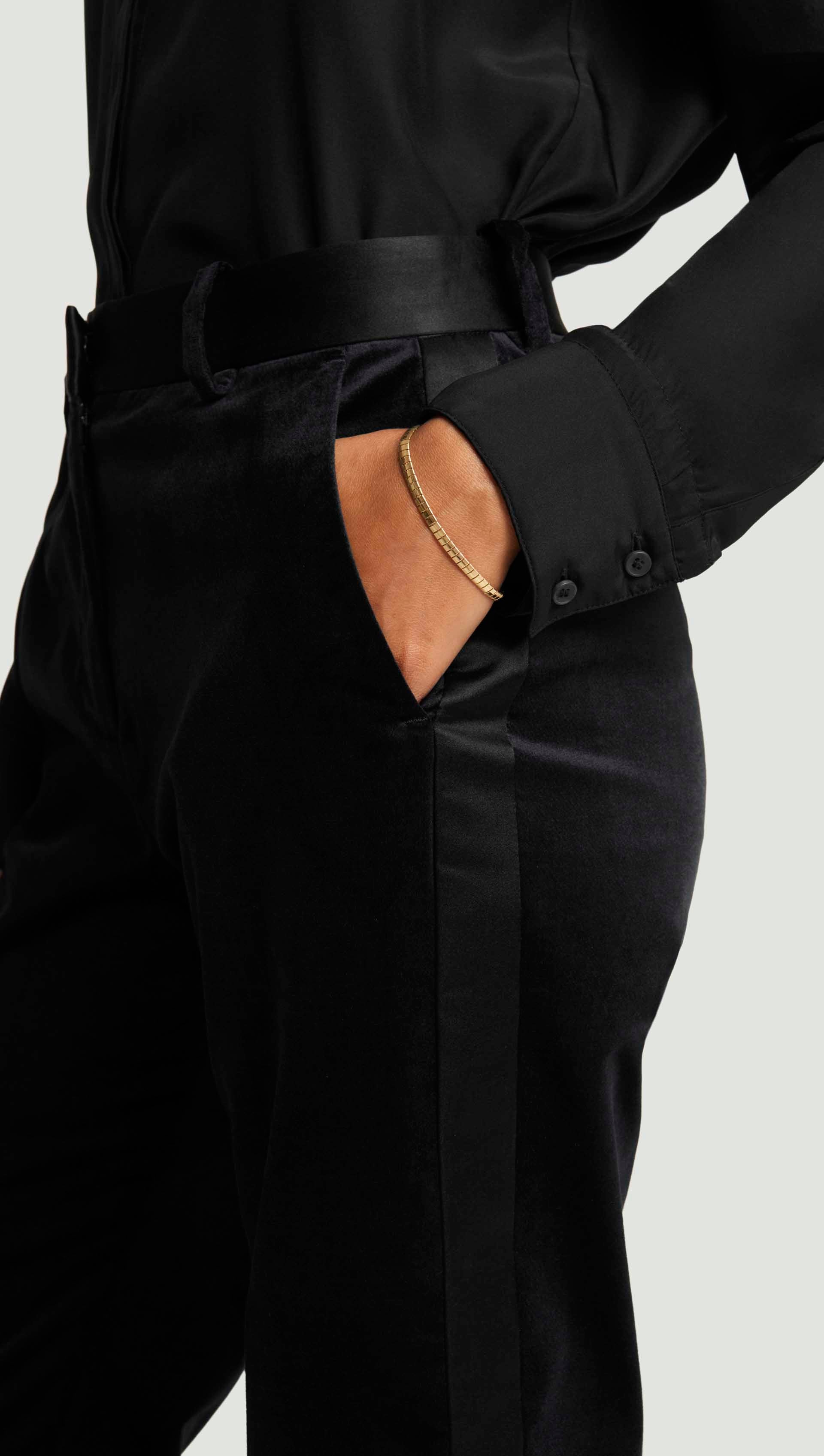 Tuxedo Trouser in Velvet w/Satin Detail | Black