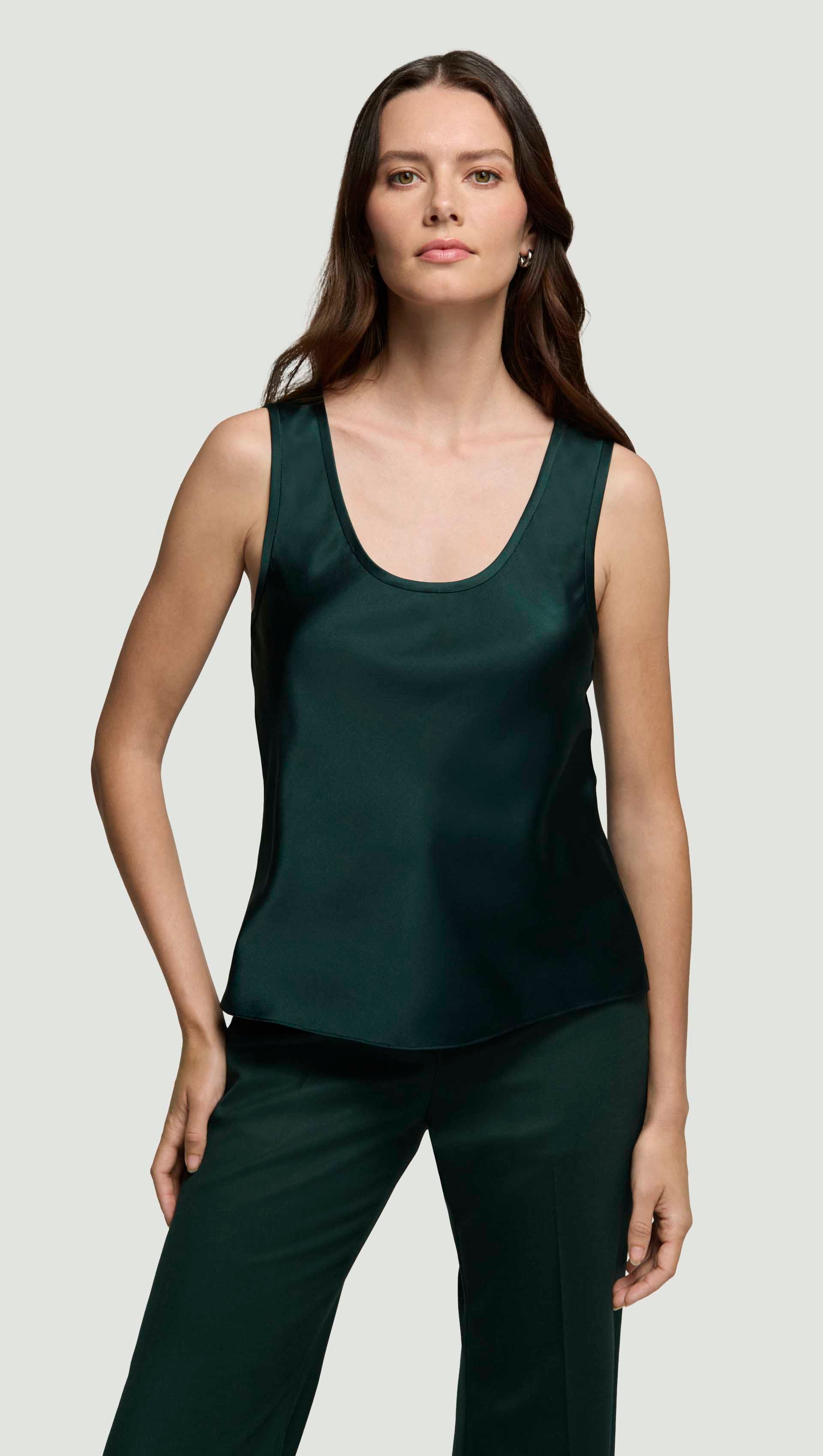 Tank in Silk Charmeuse | Deep Forest