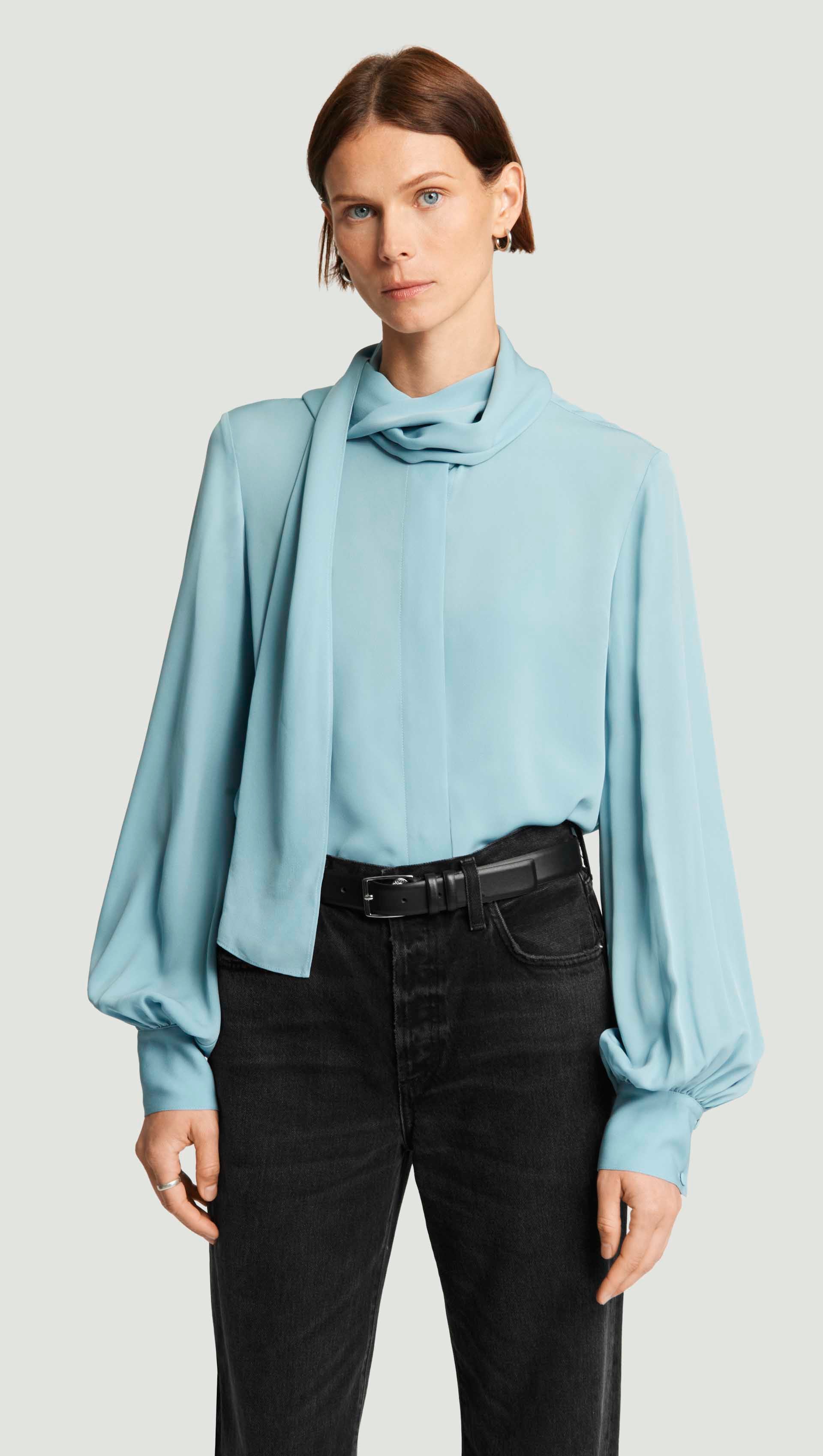 Bow Blouse in Double Georgette | Baby Blue