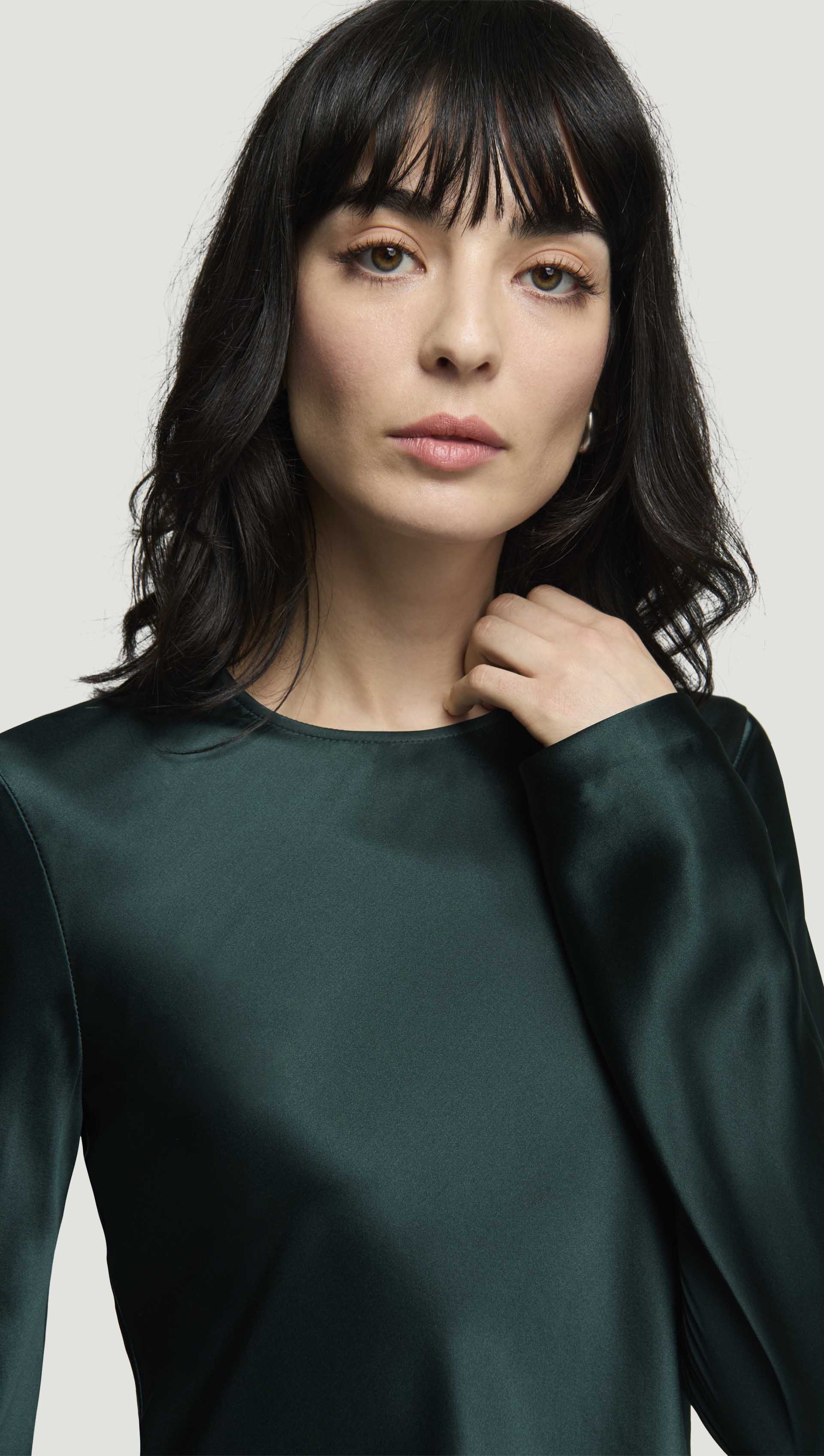 Longsleeve Bias Top in Silk Charmeuse | Deep Forest