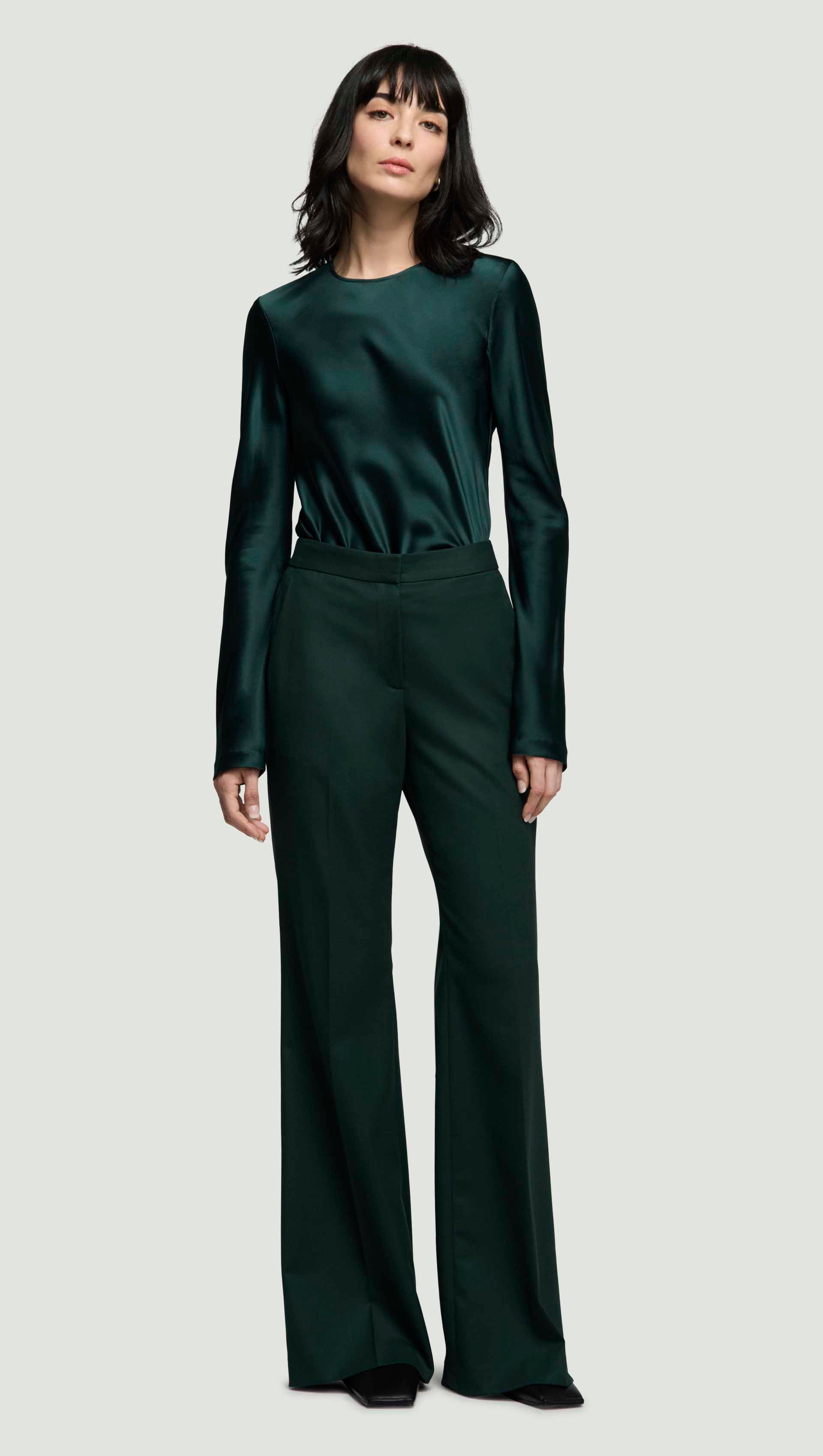 Tailored Flare Trouser in Seasonless Wool | Deep Forest