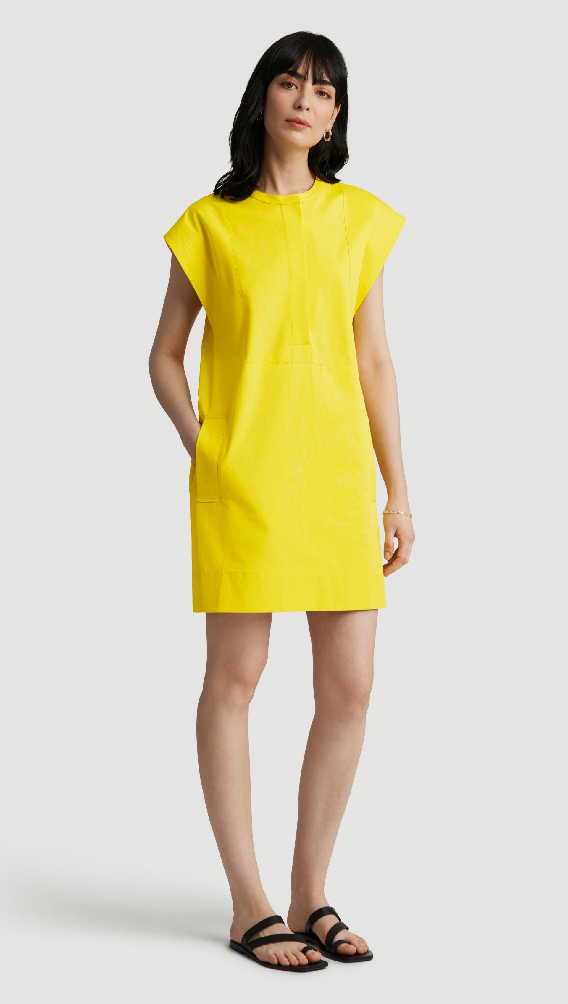Mini Bib Dress in Cotton Twill | Lemon